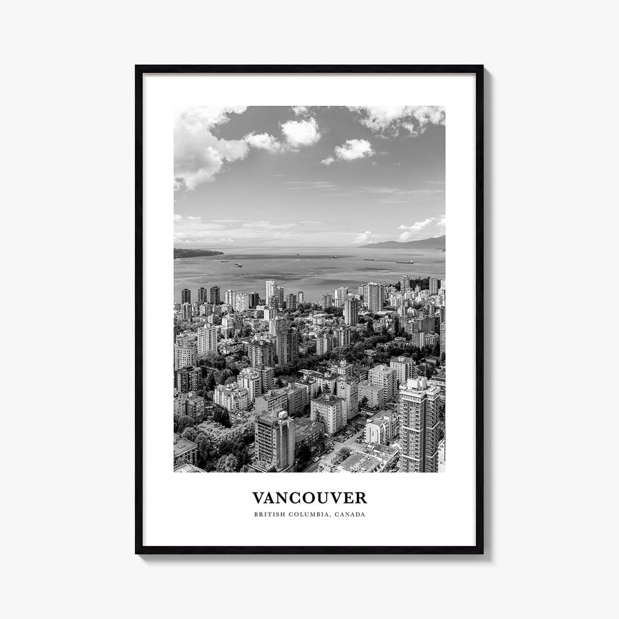 Vancouver, Canada no. 2 black & white classic poster of Canada – vertical wall art, unframed print shown in interior mockup
