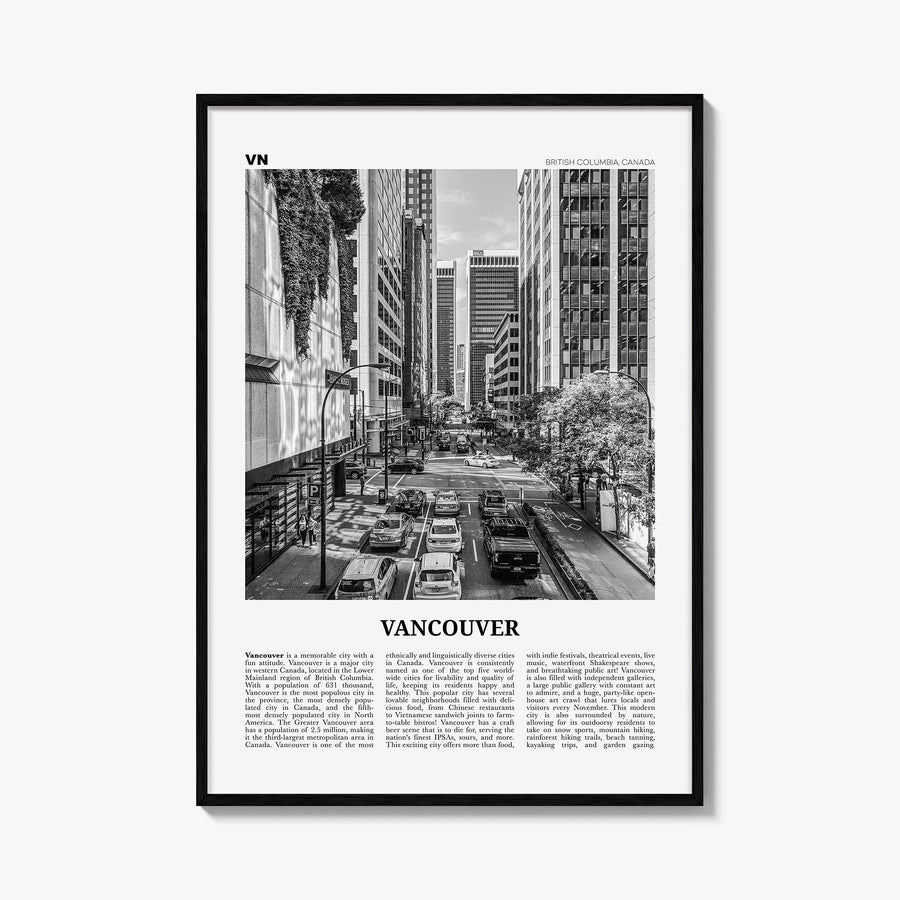 Vancouver, Canada no. 3 black & white newspaper poster of Canada – vertical wall art, unframed print shown in interior mockup