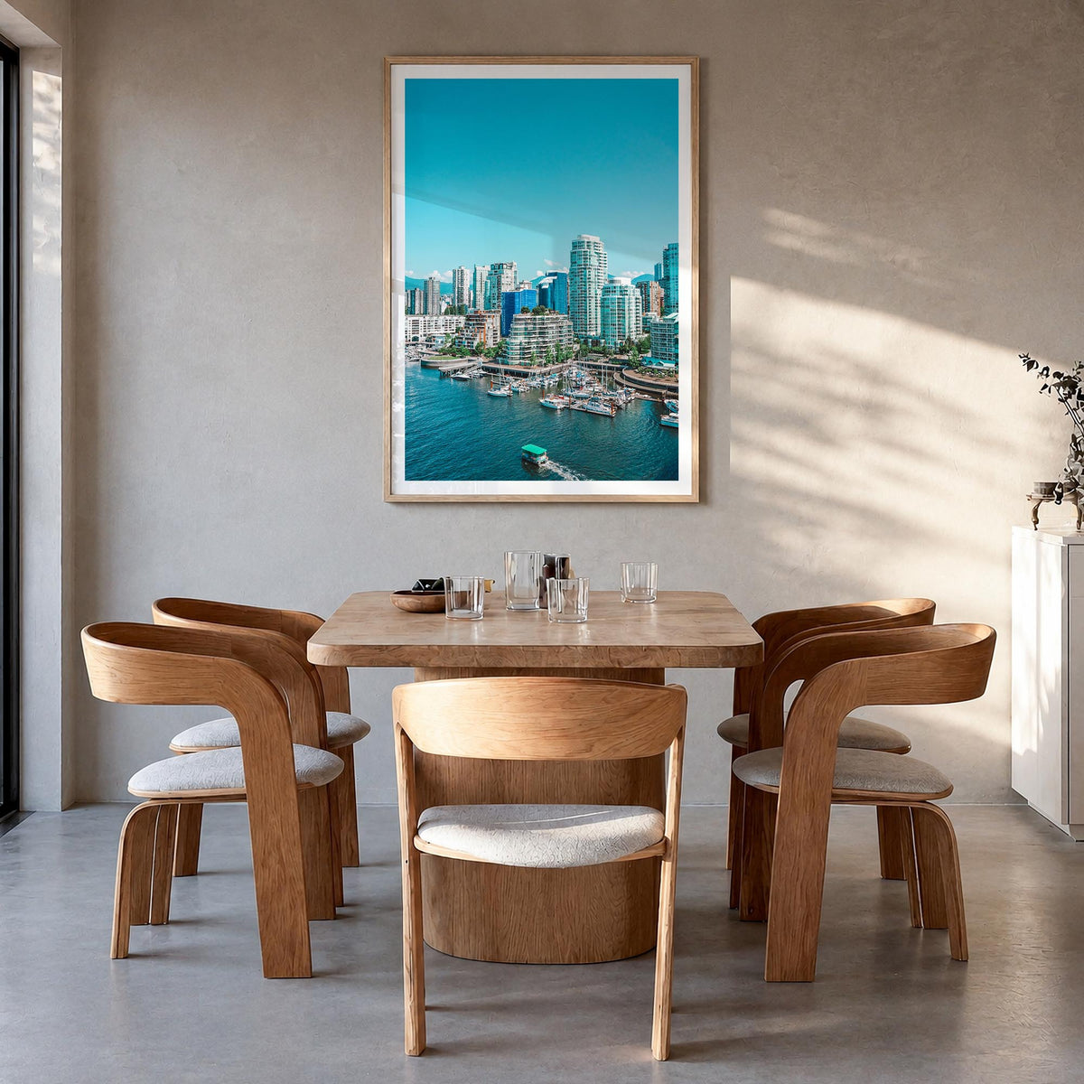 Vancouver, Canada no. 3 colorful photo poster of Canada – vertical wall art in natural wood frame with white border, hanging 