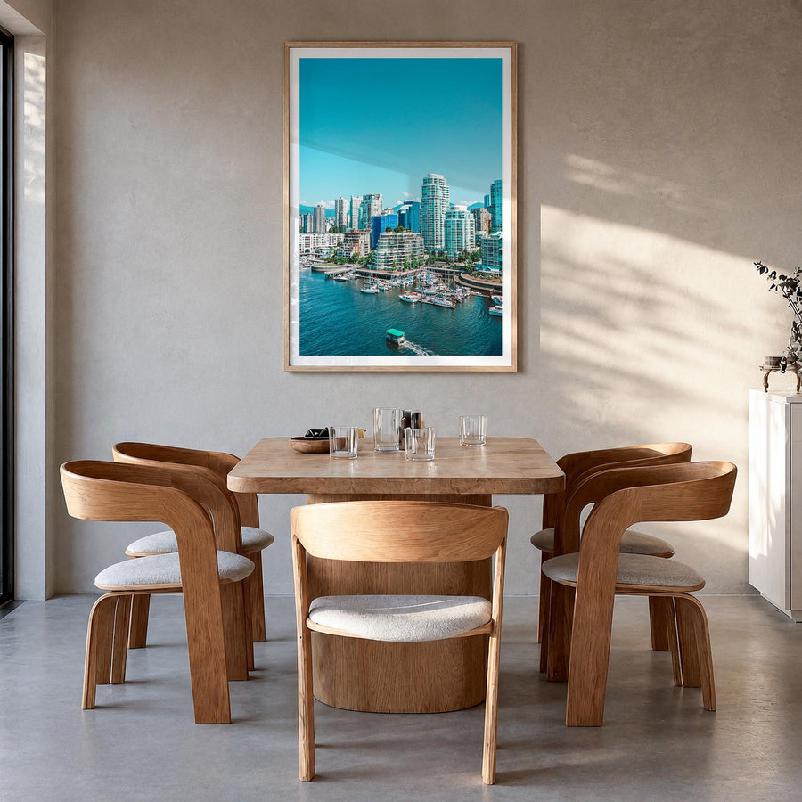 Vancouver, Canada no. 3 colorful photo poster of Canada – vertical wall art in natural wood frame with white border, hanging 