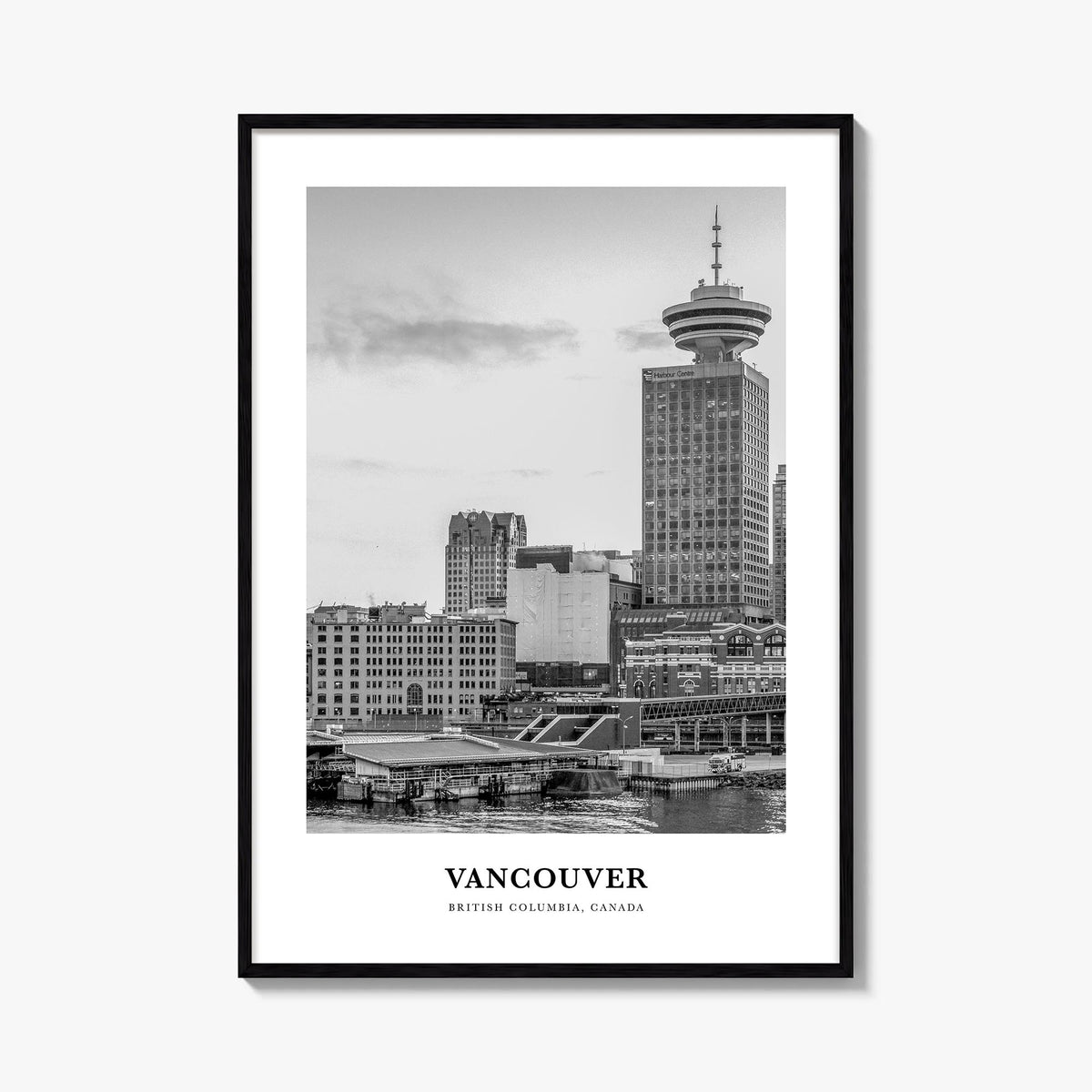 Vancouver, Canada no. 4 black & white classic poster of Canada – vertical wall art, unframed print shown in interior mockup