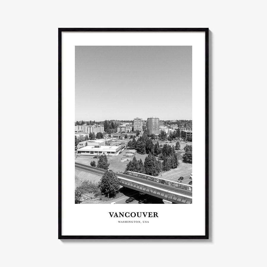 Vancouver, Washington black & white classic poster of Washington, USA – vertical wall art, unframed print shown in interior m
