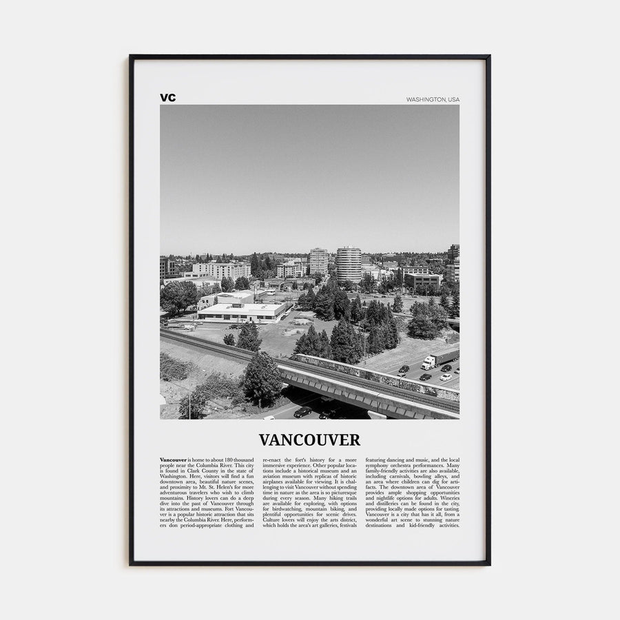 Vancouver, Washington Poster Black Metal / 8x12 in Nbourhood Travel B&W Poster