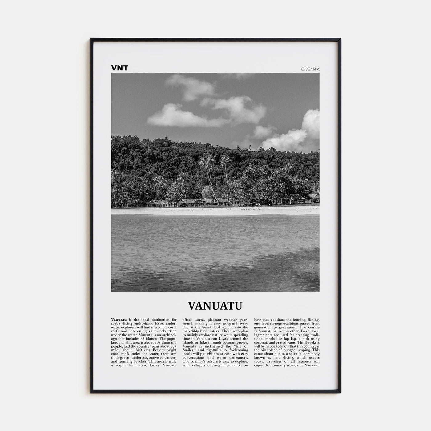 Vanuatu Poster Black Metal / 8x12 in Nbourhood Travel B&W Poster