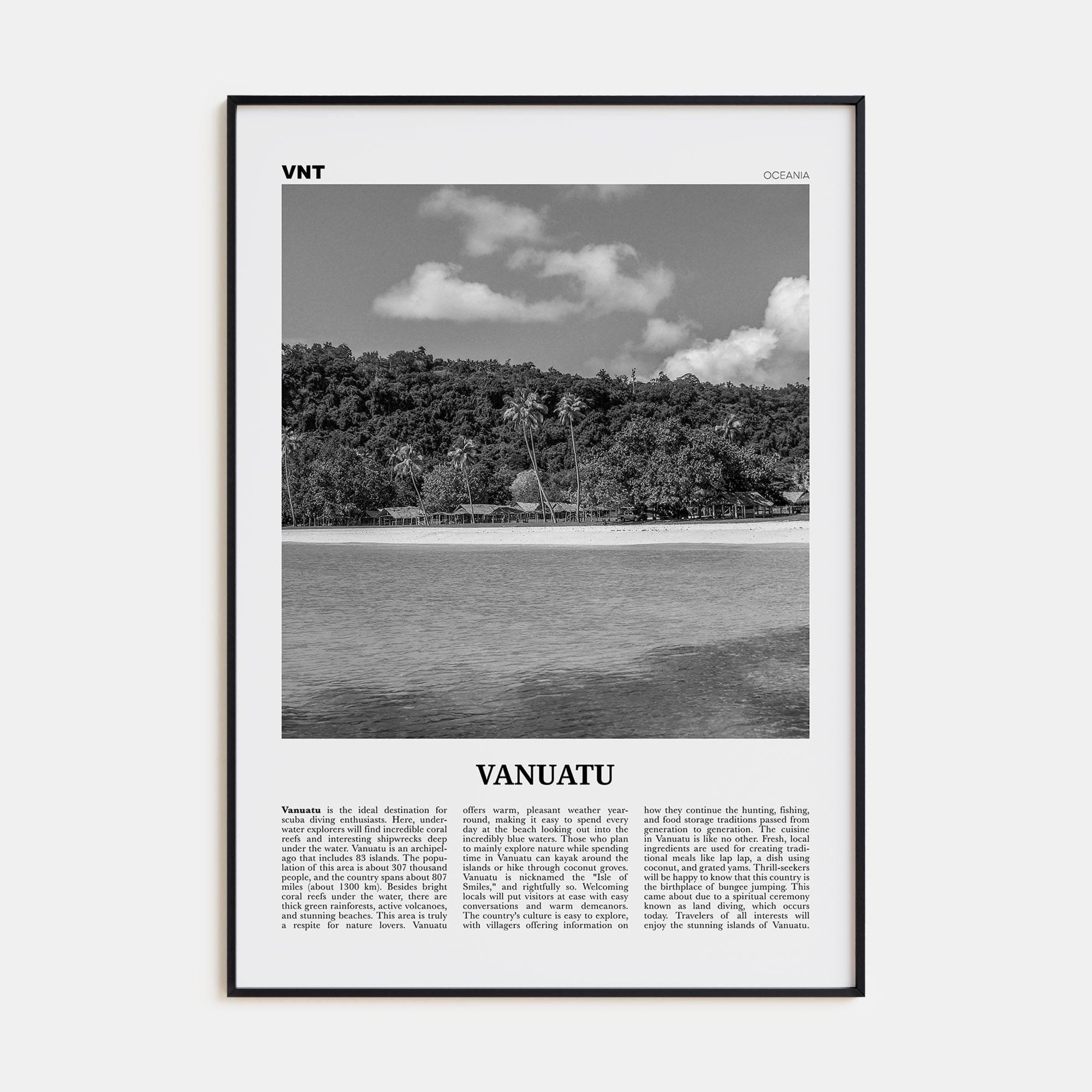 Vanuatu Poster Black Metal / 8x12 in Nbourhood Travel B&W Poster