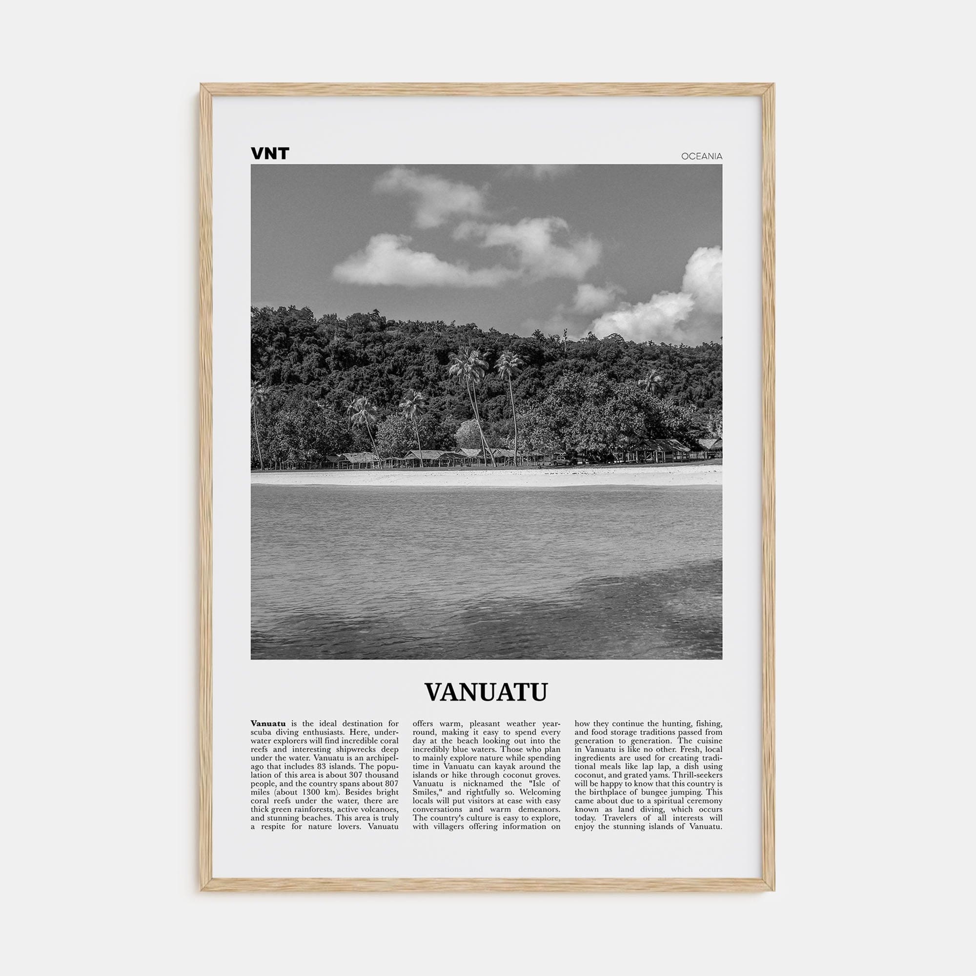 Vanuatu Poster Natural Wood / 8x12 in Nbourhood Travel B&W Poster