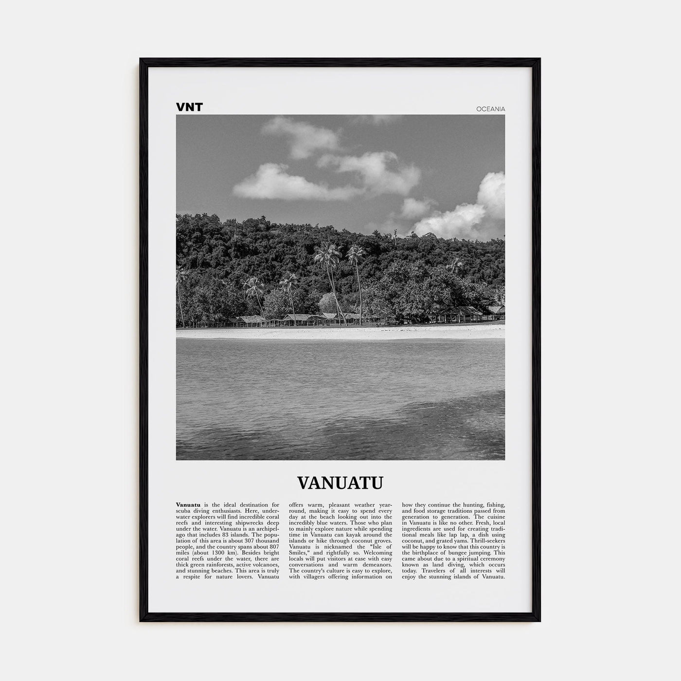 Vanuatu Poster Black Wood / 8x12 in Nbourhood Travel B&W Poster