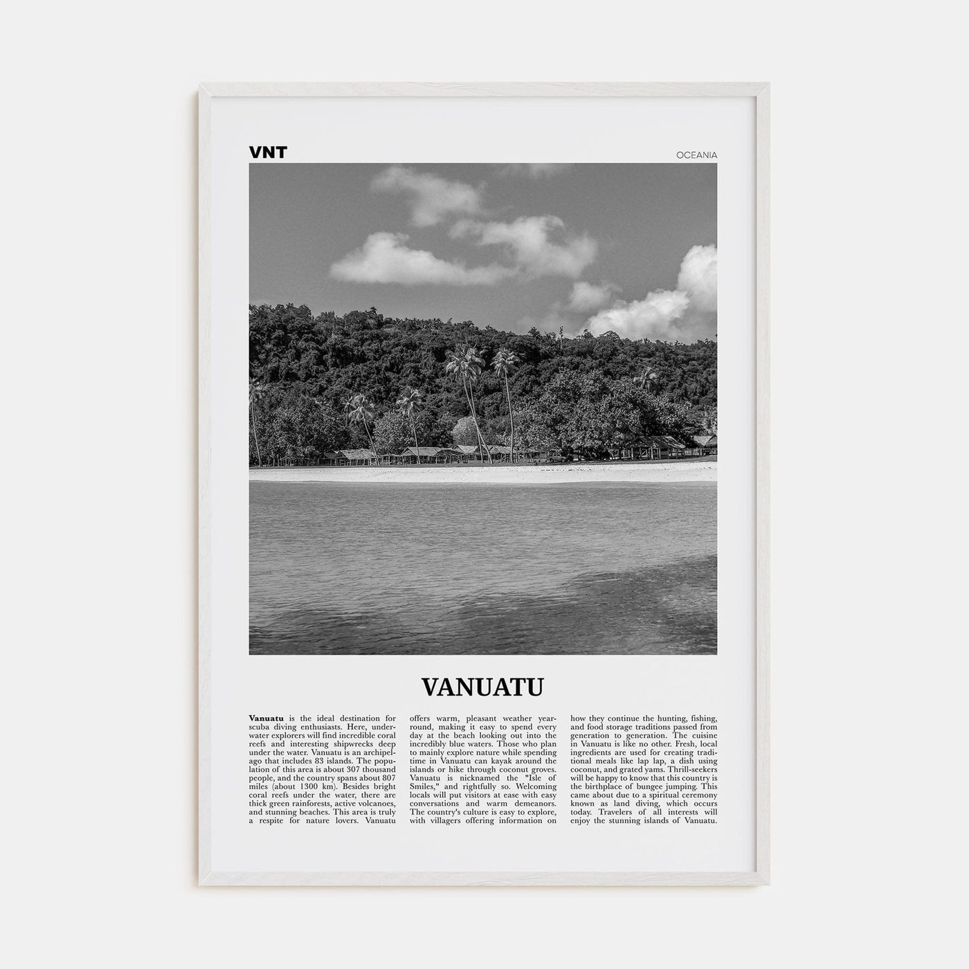 Vanuatu Poster White Wood / 8x12 in Nbourhood Travel B&W Poster