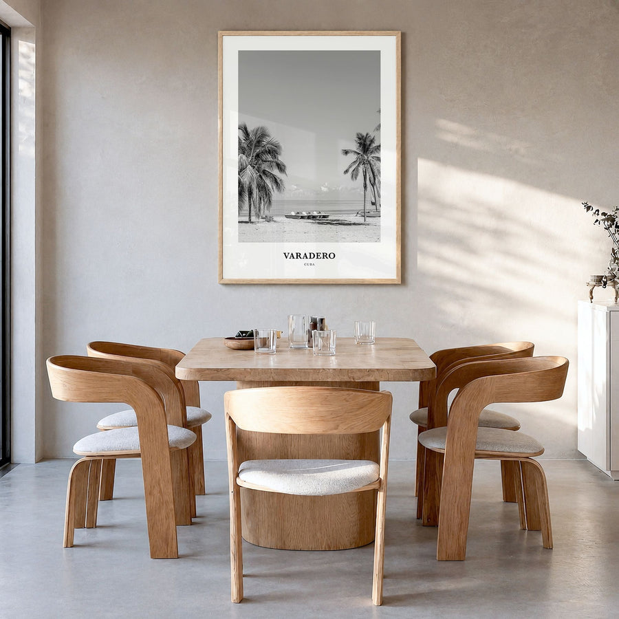 Varadero Classic Poster in a natural wood frame, hanging in a dining room
