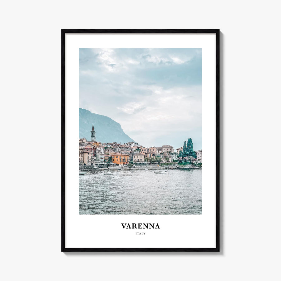 Varenna colorful classic poster of Italy – vertical wall art, unframed print shown in interior mockup