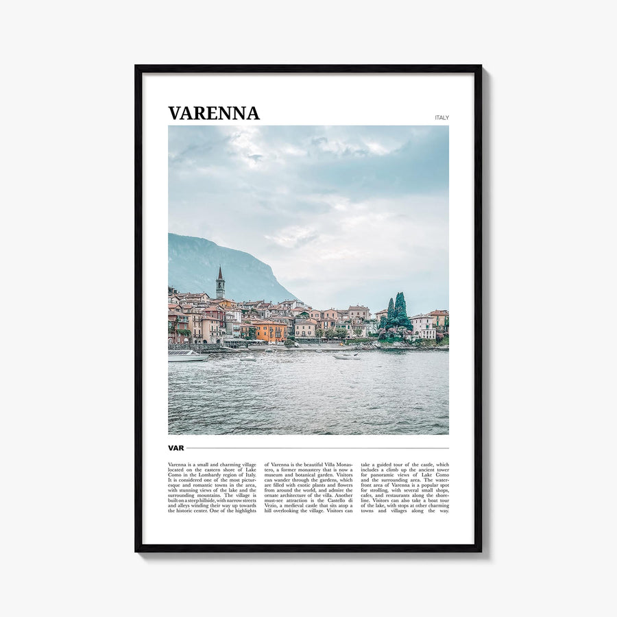 Varenna colorful travel poster of Italy – vertical wall art, unframed print shown in interior mockup