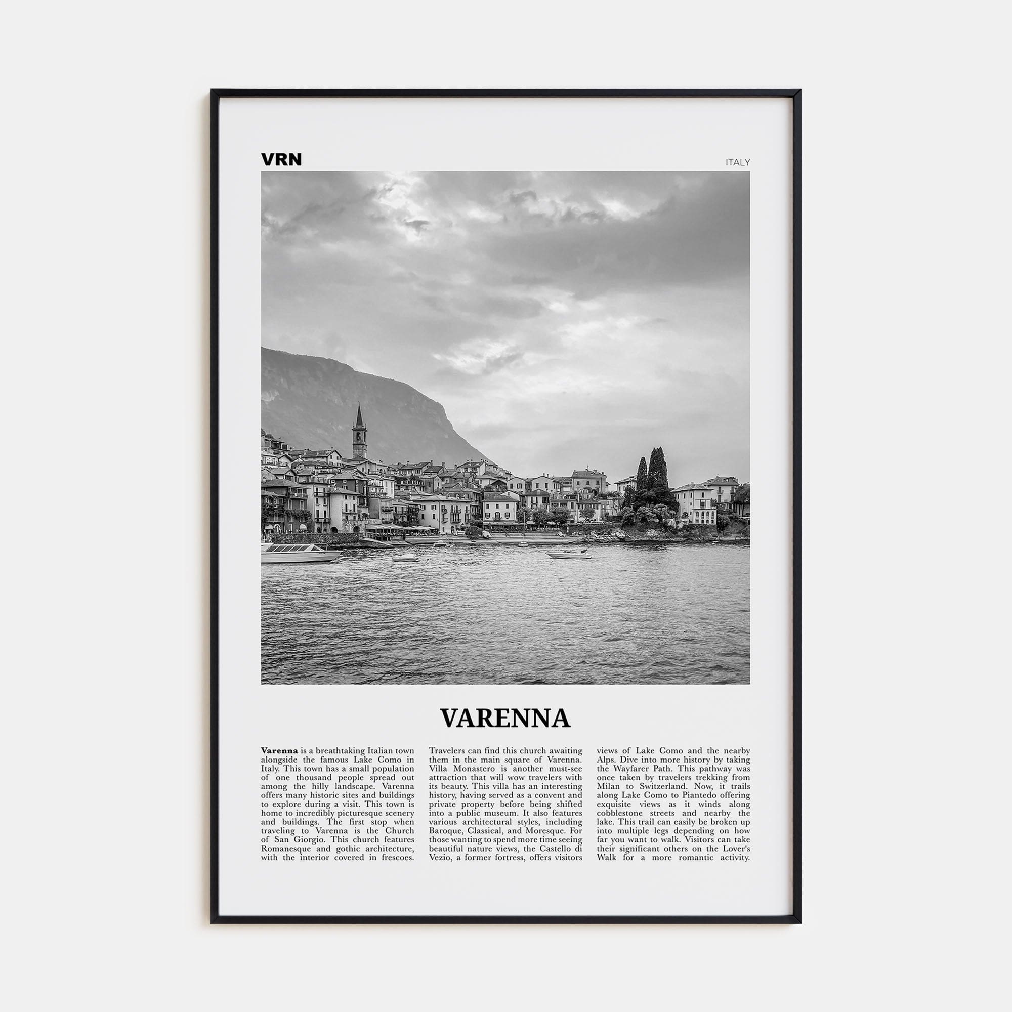 Varenna Poster Black Metal / 8x12 in Nbourhood Travel B&W Poster