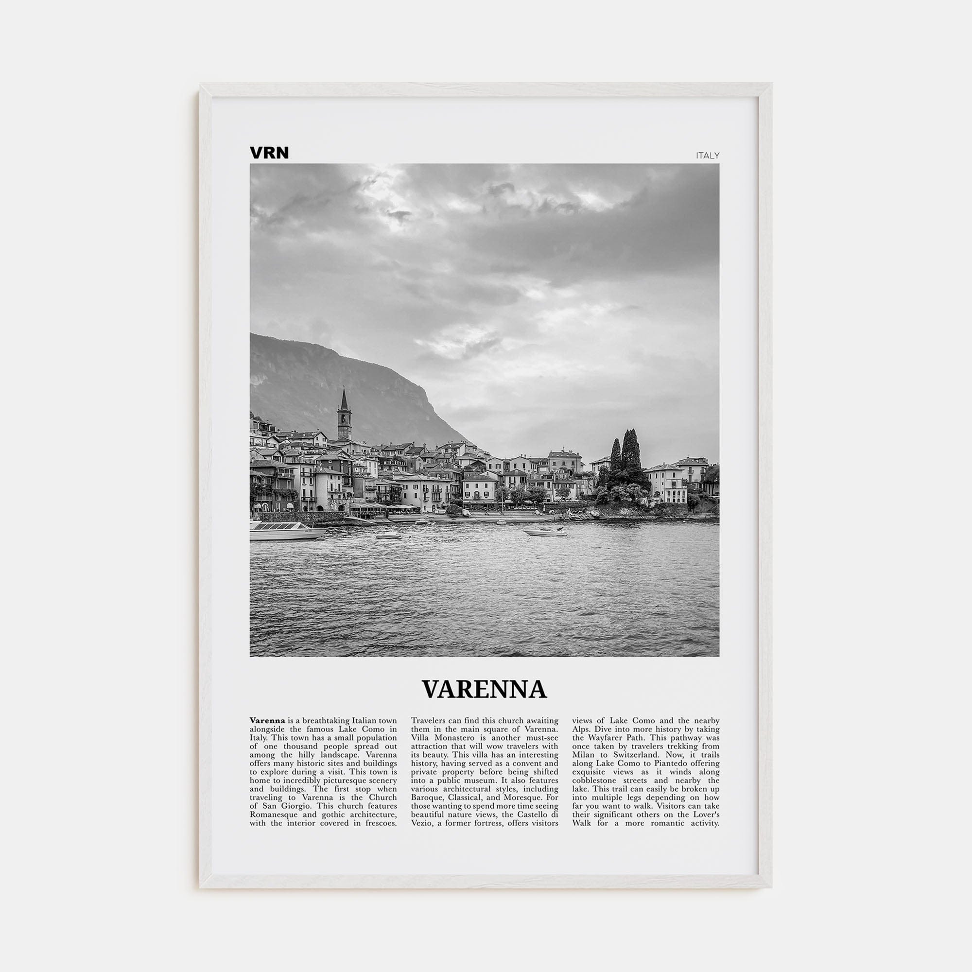 Varenna Poster White Wood / 8x12 in Nbourhood Travel B&W Poster