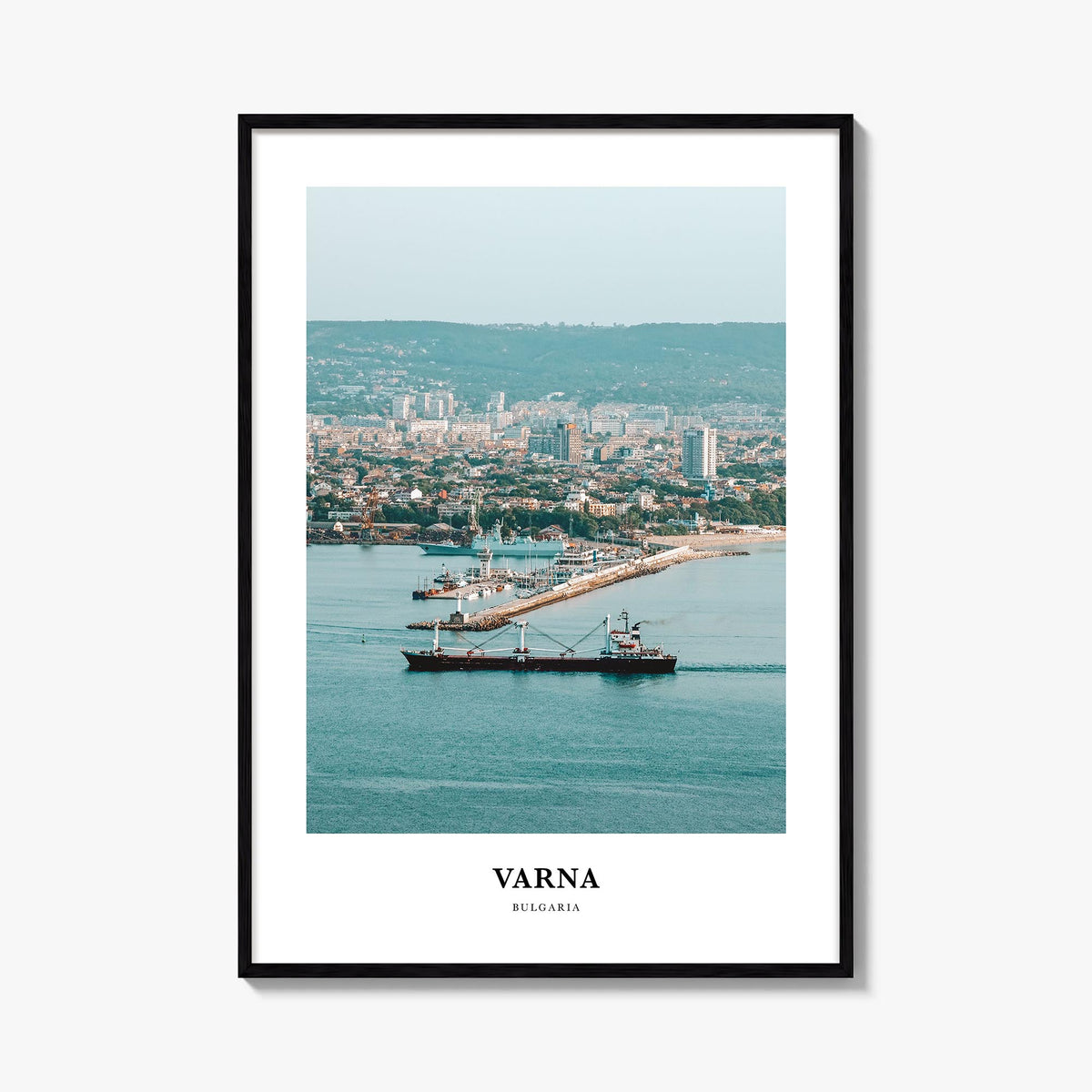 Varna colorful classic poster of Bulgaria – vertical wall art, unframed print shown in interior mockup
