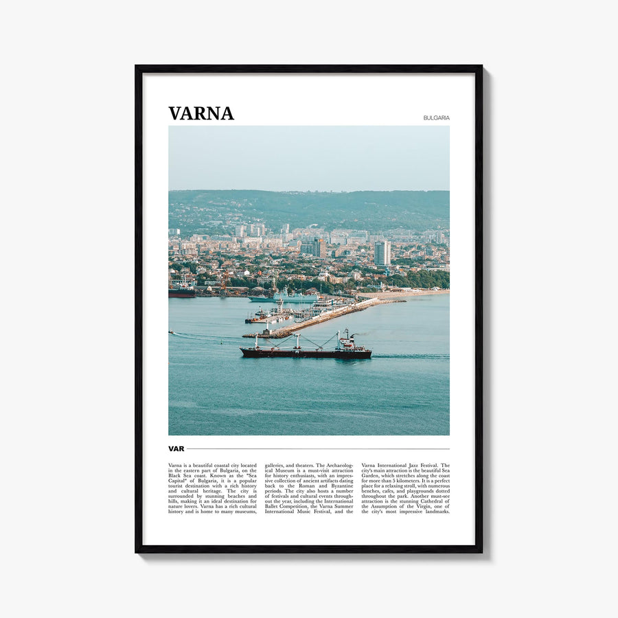 Varna colorful travel poster of Bulgaria – vertical wall art, unframed print shown in interior mockup