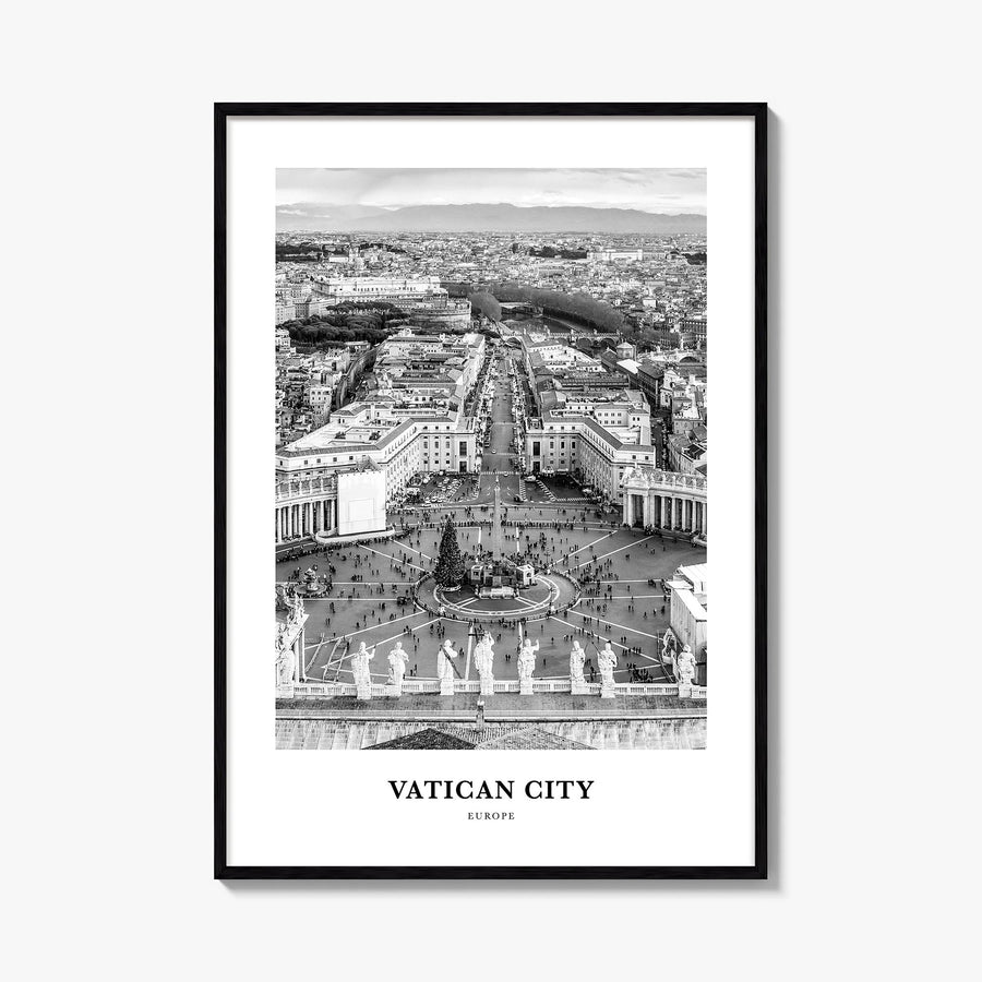 Vatican City black & white classic poster of Europe – vertical wall art, unframed print shown in interior mockup