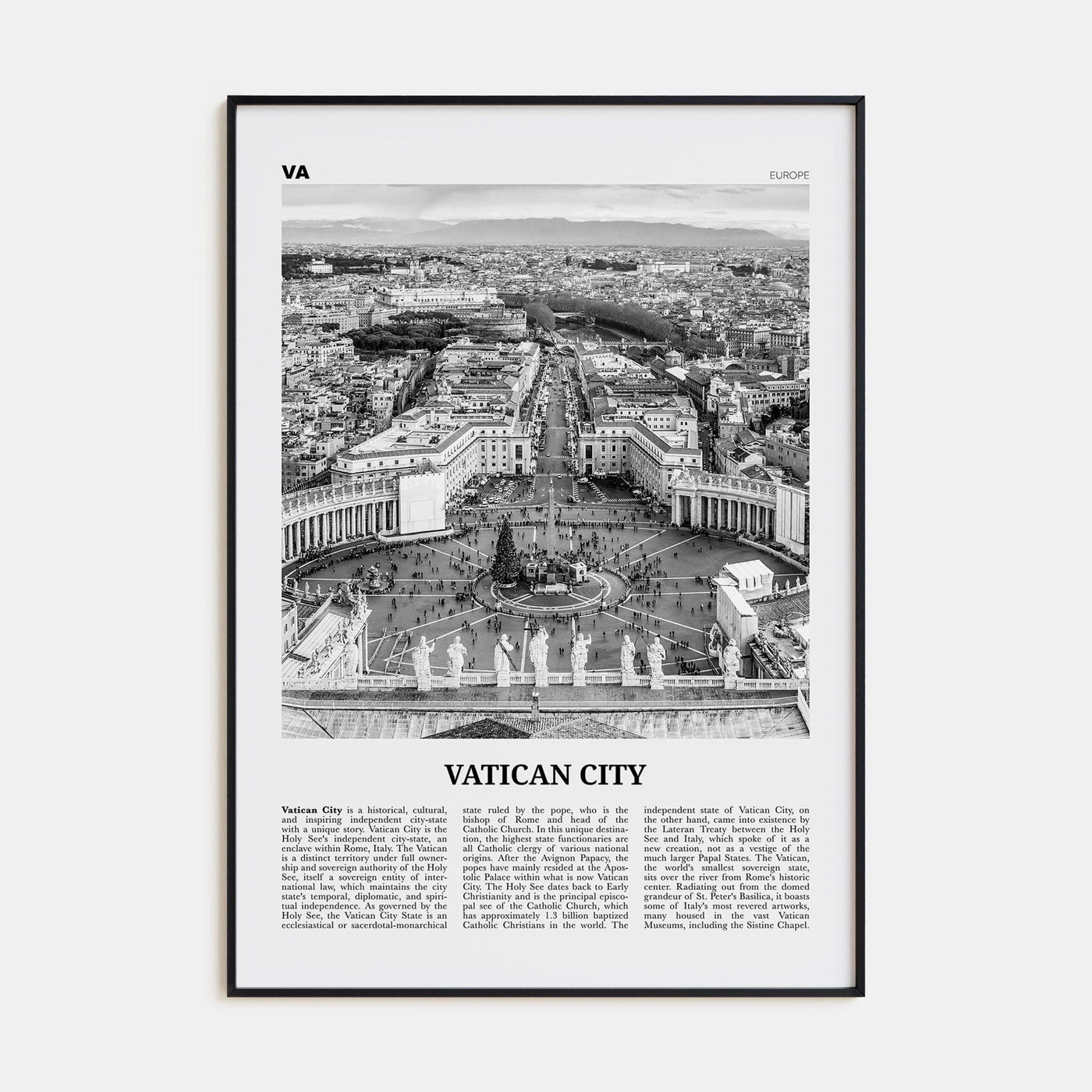 Vatican City Poster Black Metal / 8x12 in Nbourhood Travel B&W Poster