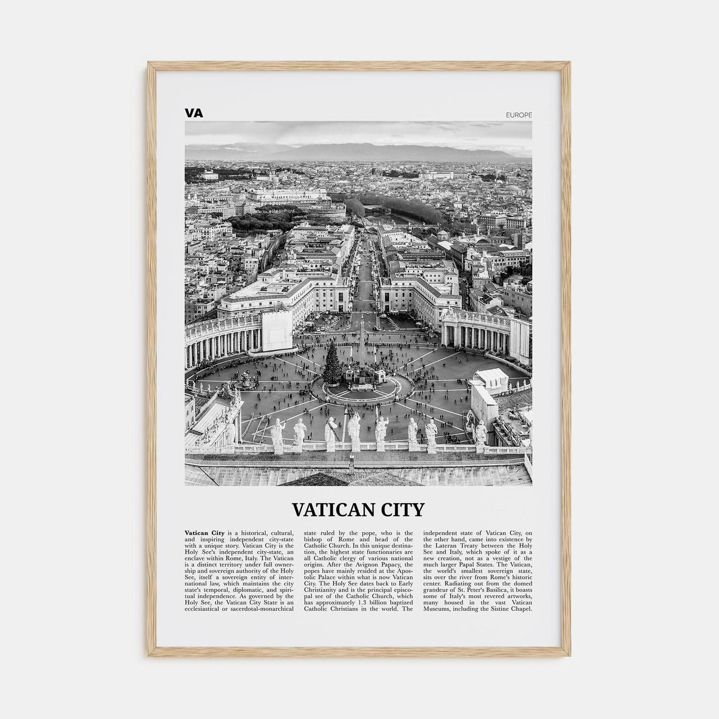 Vatican City Poster Natural Wood / 8x12 in Nbourhood Travel B&W Poster