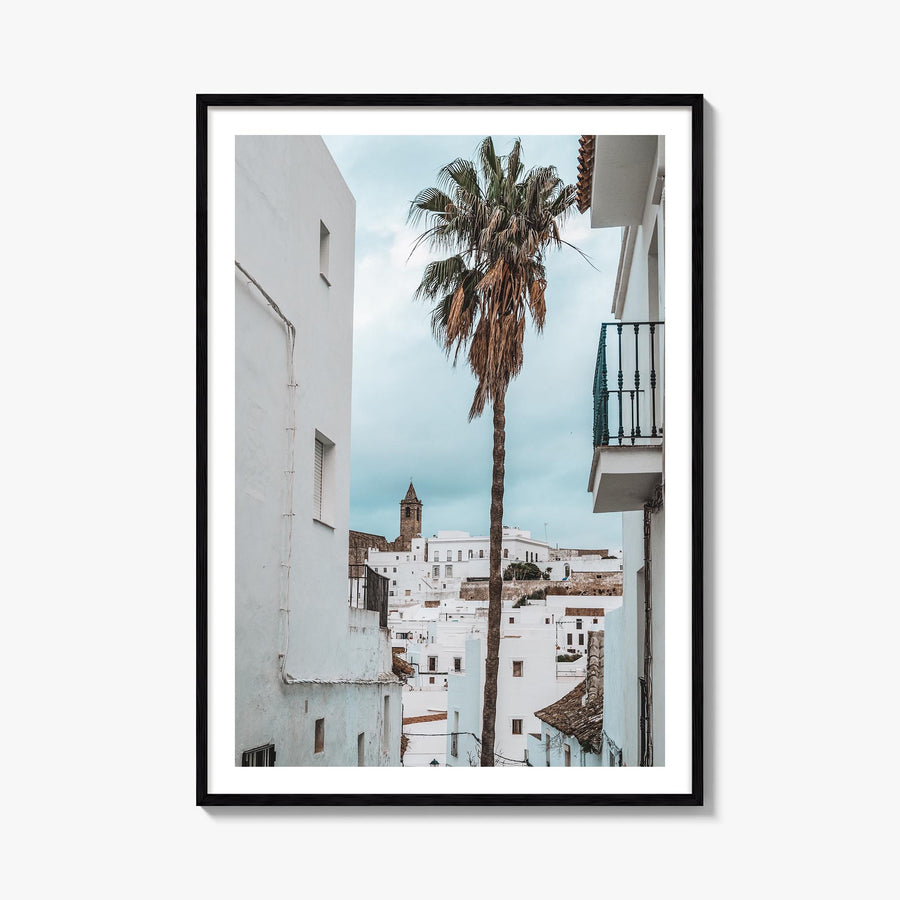 Vejer de la Frontera colorful photo poster of Spain – vertical wall art, unframed print shown in interior mockup