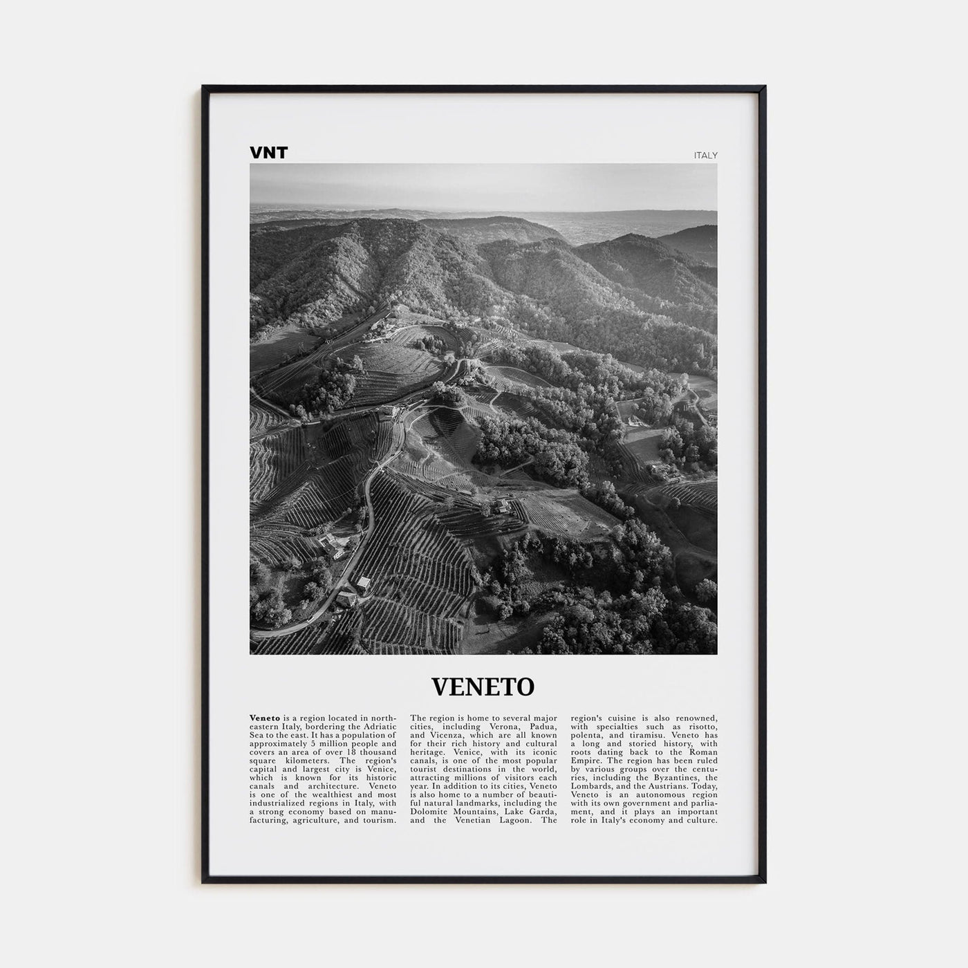 Veneto Poster Black Metal / 8x12 in Nbourhood Travel B&W Poster