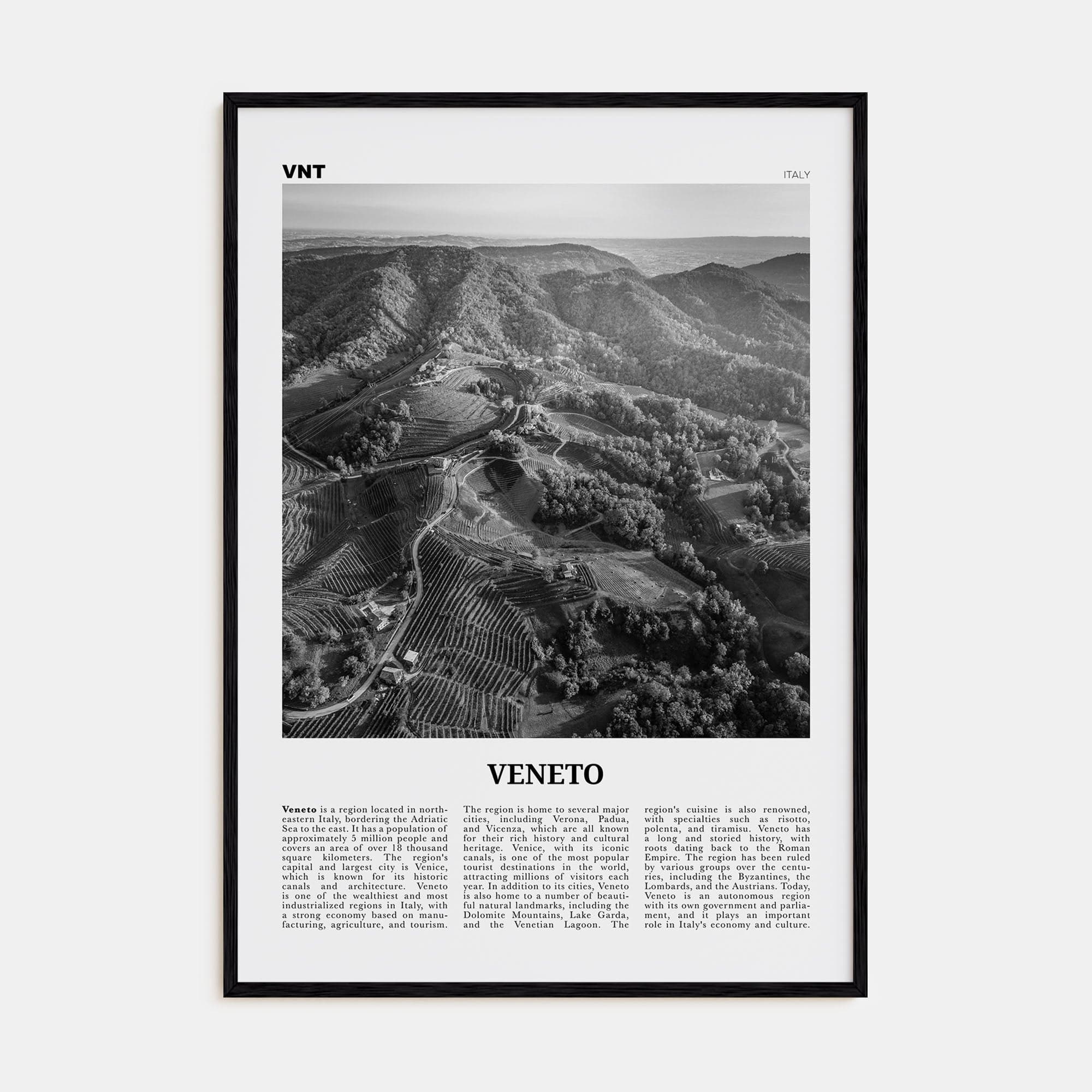 Veneto Poster Black Wood / 8x12 in Nbourhood Travel B&W Poster