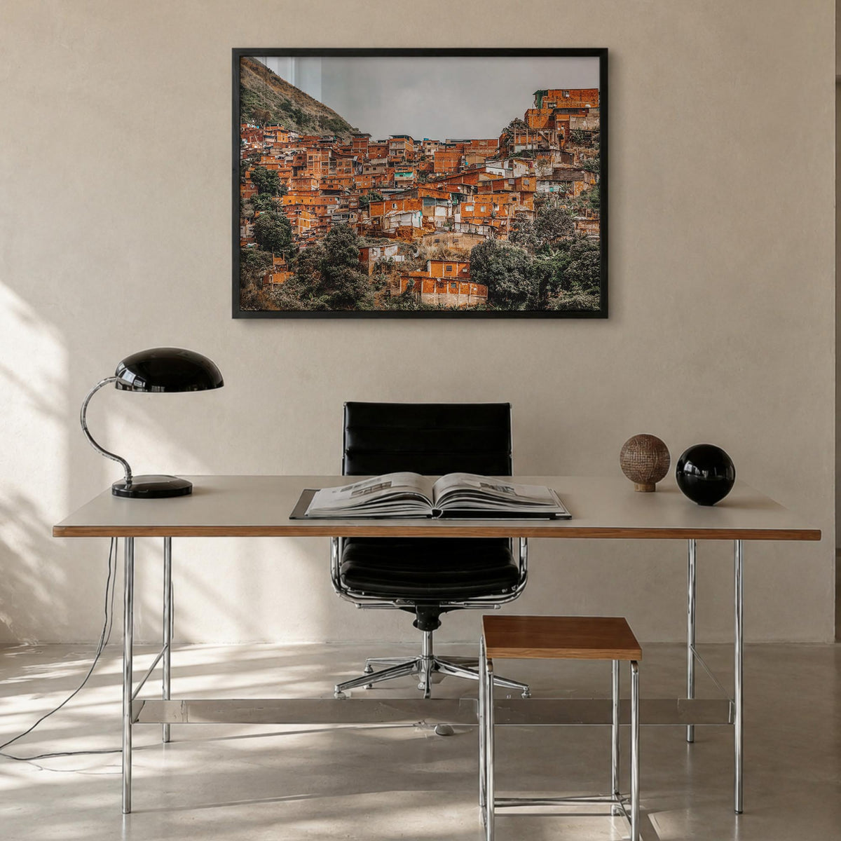 Venezuela colorful photo poster of South America – horizontal wall art in black wood frame, hanging on wall