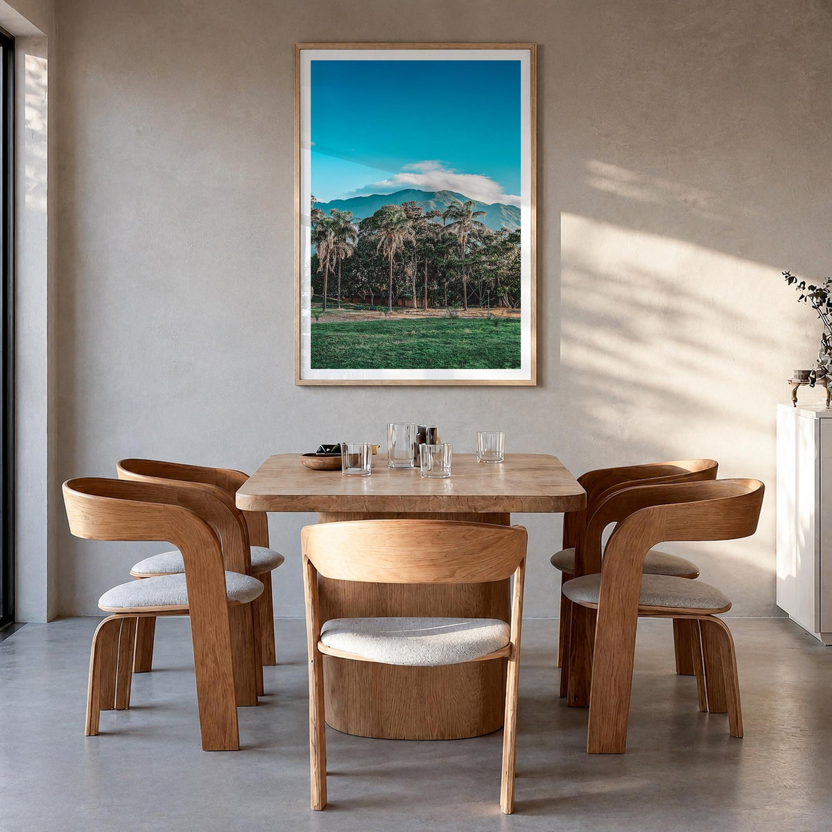 Venezuela colorful photo poster of South America – vertical wall art in natural wood frame with white border, hanging on wall