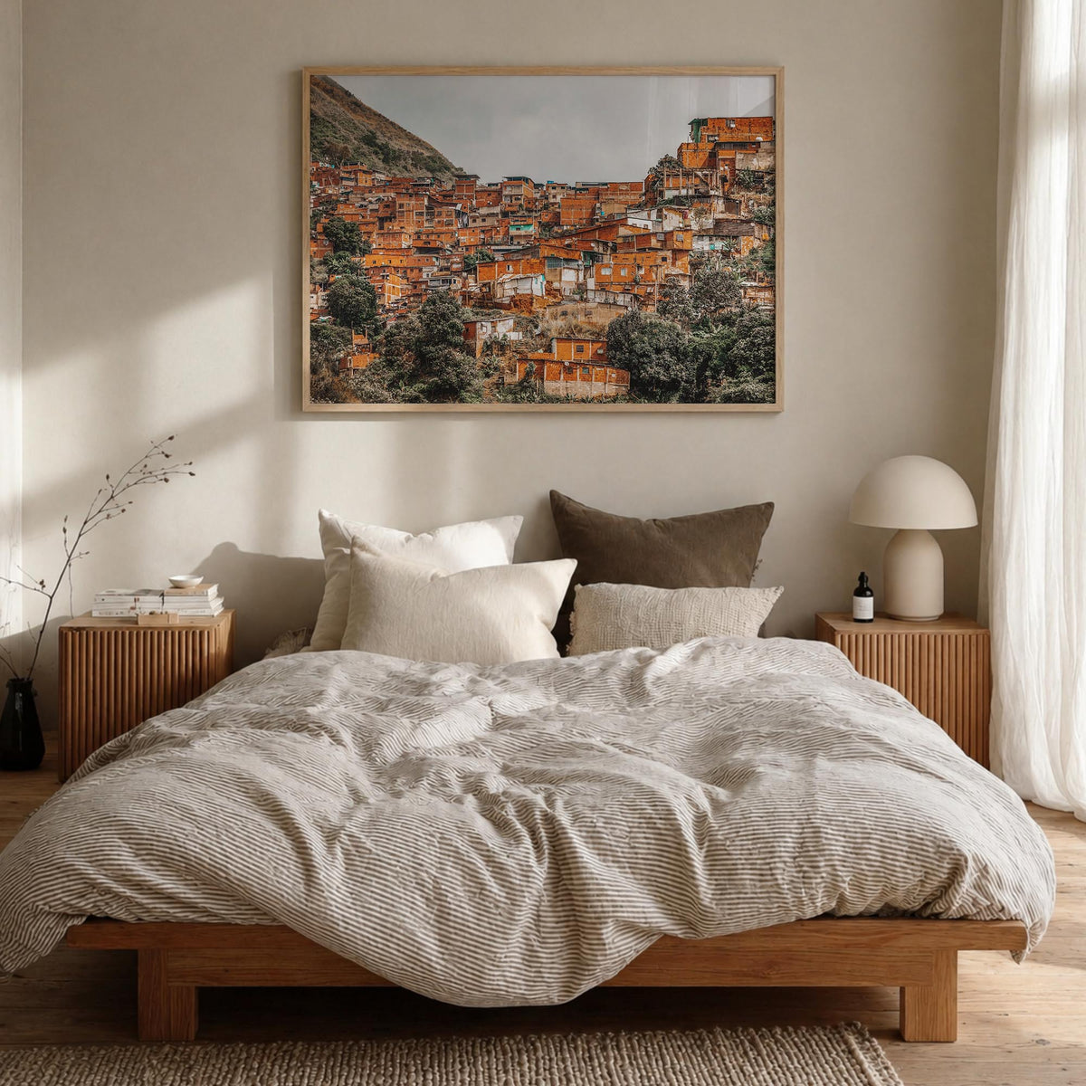 Venezuela colorful photo poster of South America – horizontal wall art in natural wood frame, hanging on wall