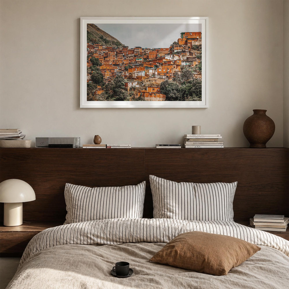 Venezuela colorful photo poster of South America – horizontal wall art in white wood frame with white border, hanging on wall