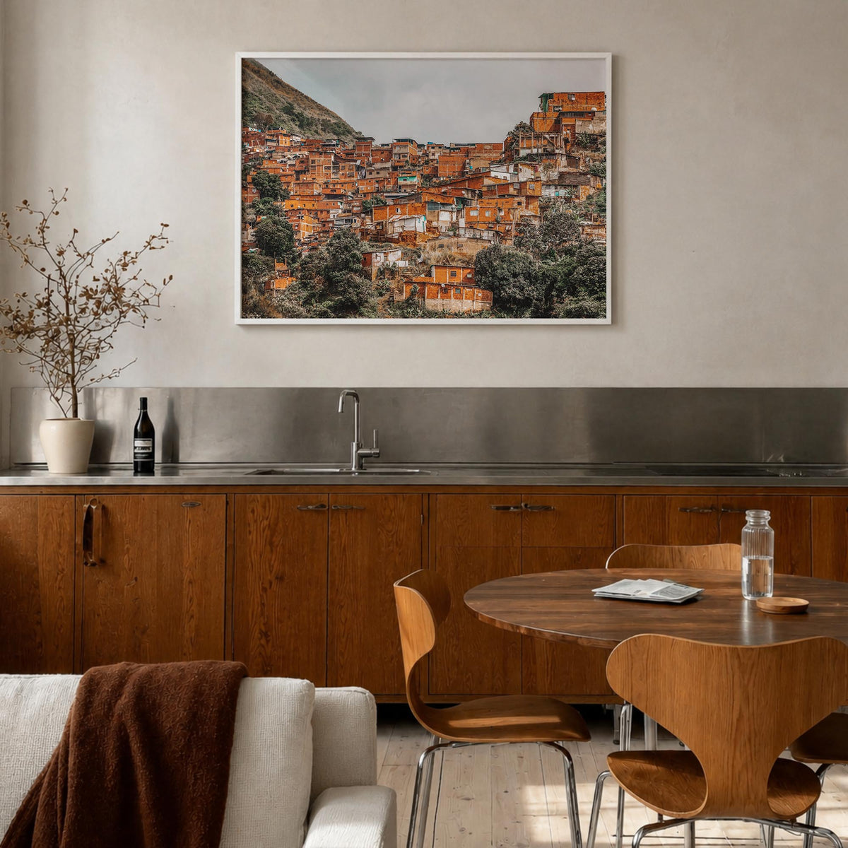 Venezuela colorful photo poster of South America – horizontal wall art in white wood frame, hanging on wall
