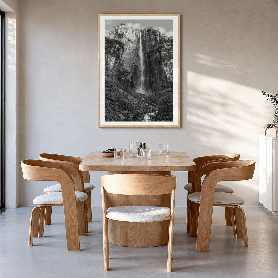 Venezuela Photo Poster in a natural wood frame, hanging in a dining room, white border