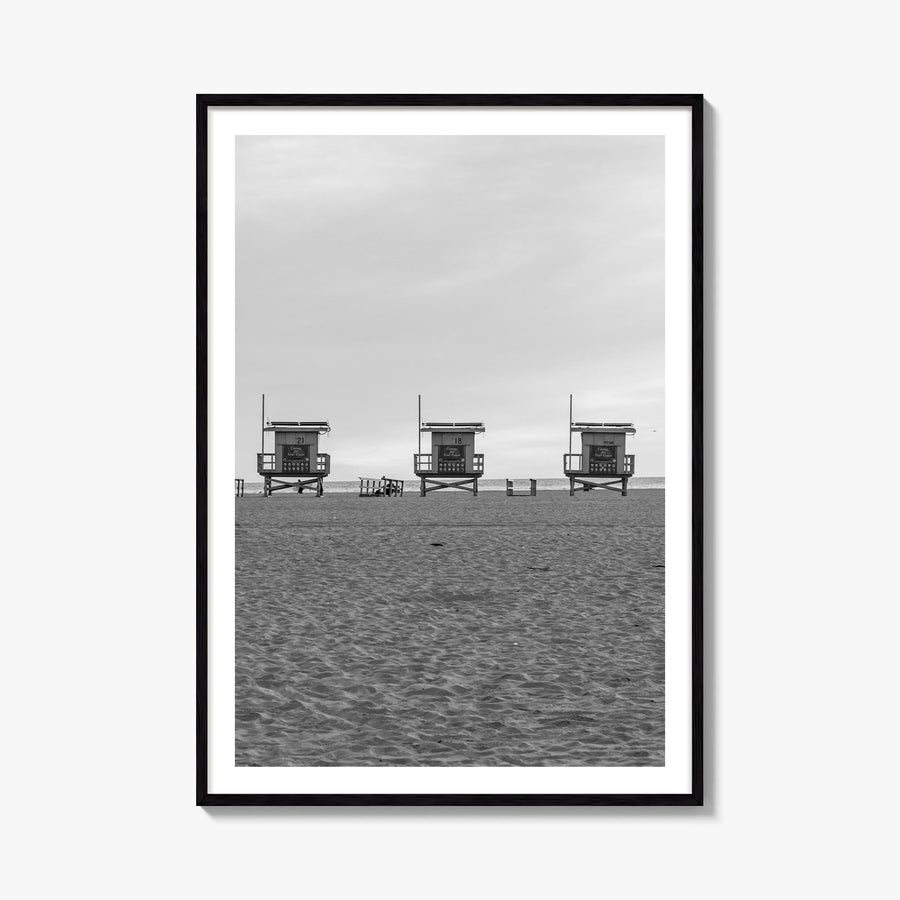 Venice Beach black & white photo poster of Los Angeles, California – vertical wall art, unframed print shown in interior mock