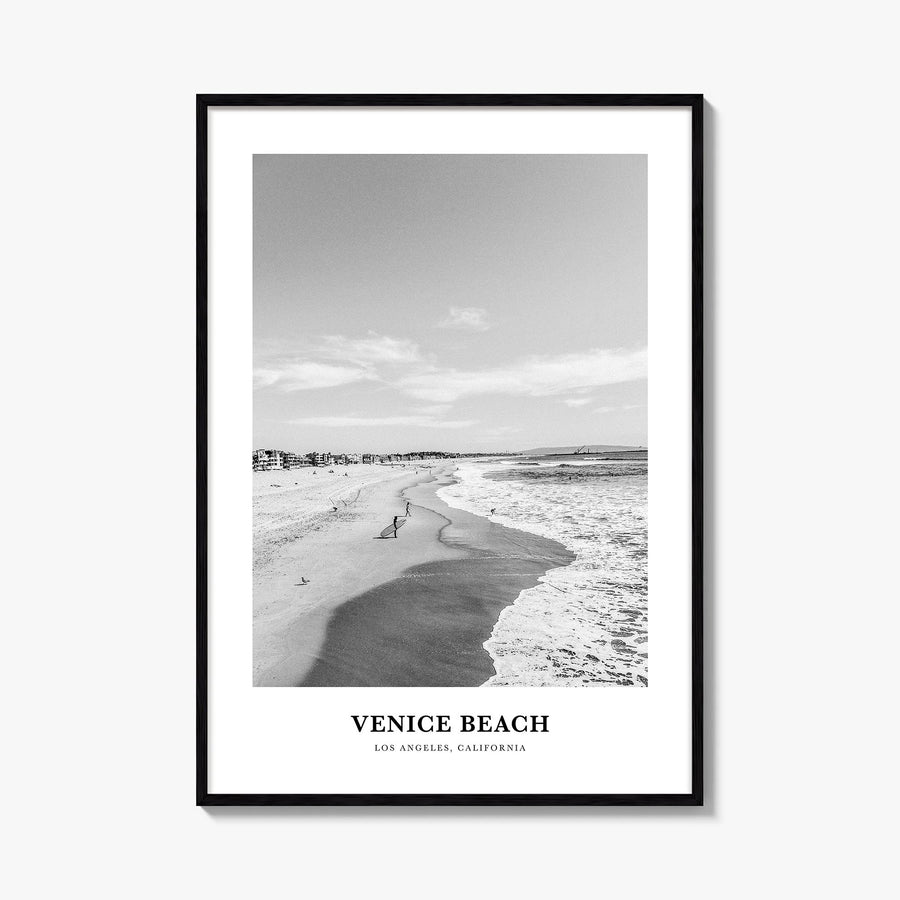 Venice Beach no. 1 black & white classic poster of Los Angeles, California – vertical wall art, unframed print shown in inter