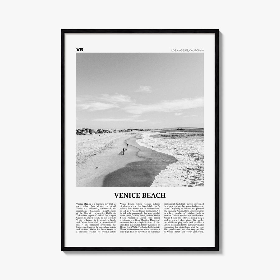 Venice Beach no. 1 black & white newspaper poster of Los Angeles, California – vertical wall art, unframed print shown in int
