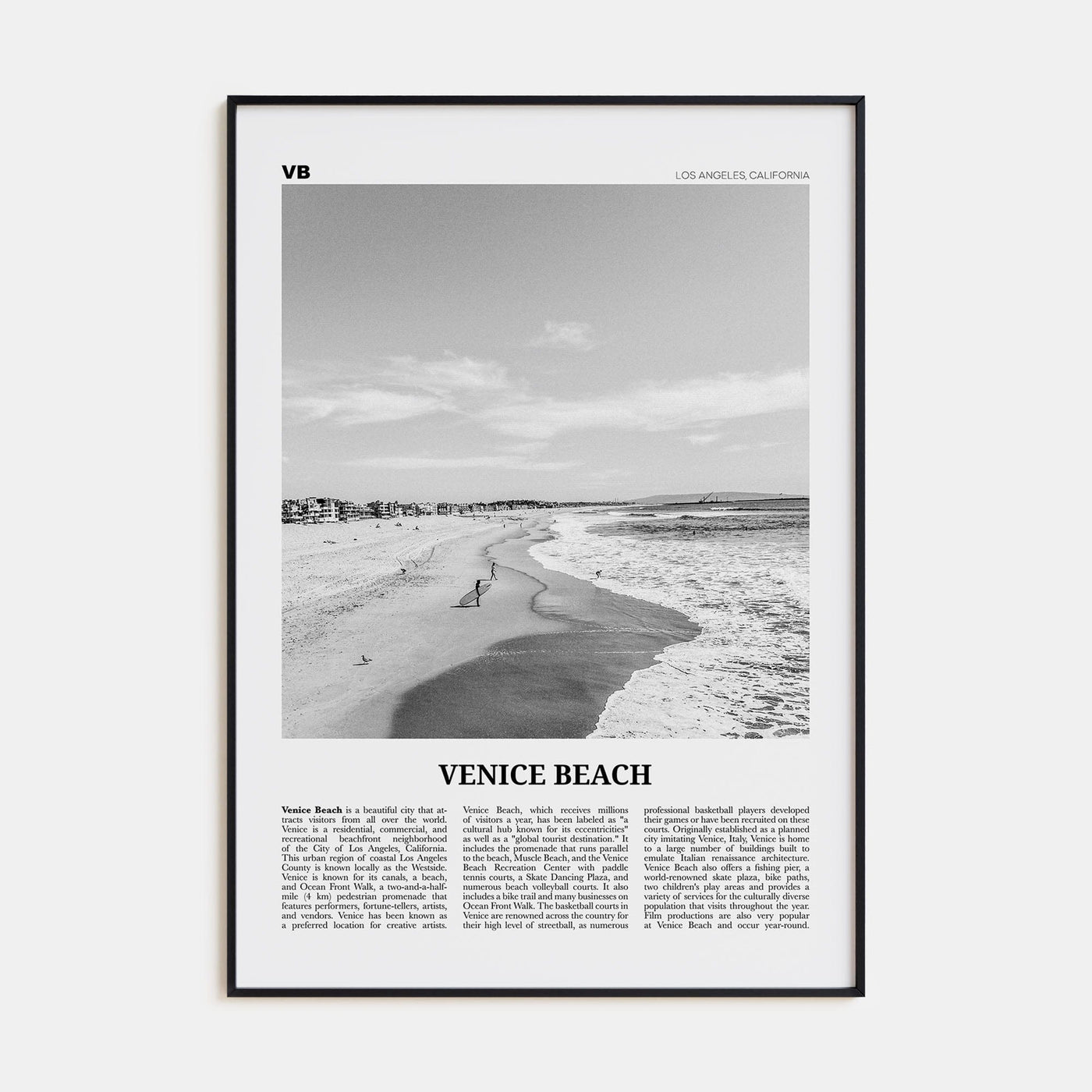 Venice Beach No 1 Poster Black Metal / 8x12 in Nbourhood Travel B&W Poster