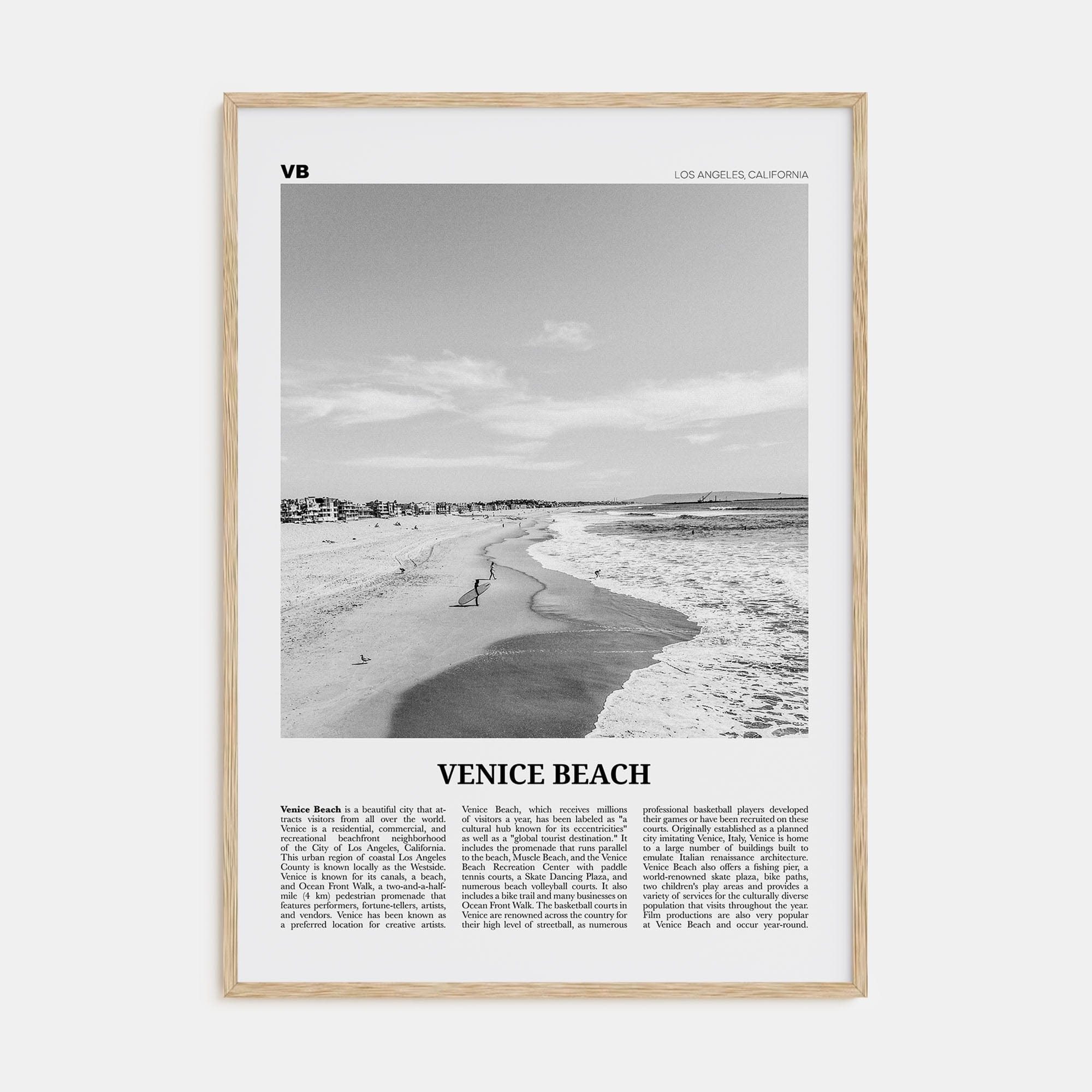 Venice Beach No 1 Poster Natural Wood / 8x12 in Nbourhood Travel B&W Poster