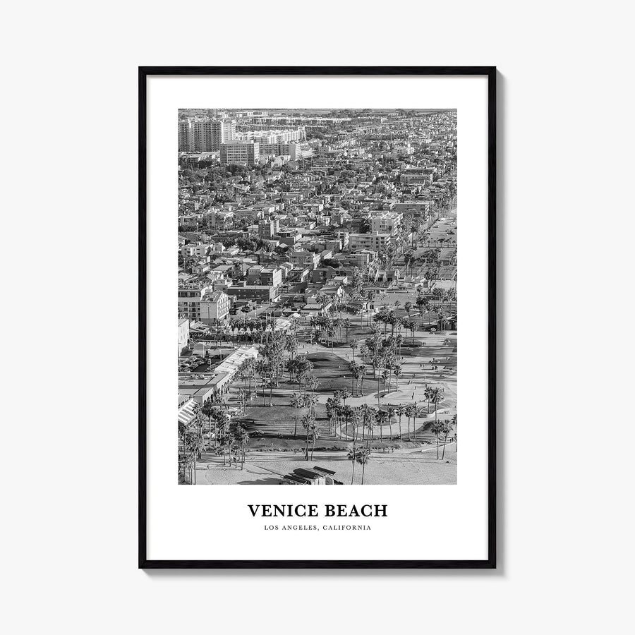 Venice Beach no. 2 black & white classic poster of Los Angeles, California – vertical wall art, unframed print shown in inter