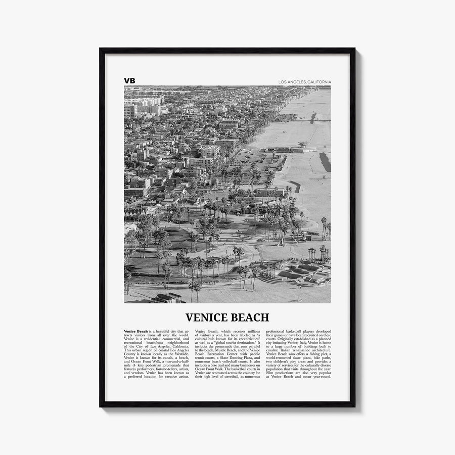 Venice Beach no. 2 black & white newspaper poster of Los Angeles, California – vertical wall art, unframed print shown in int