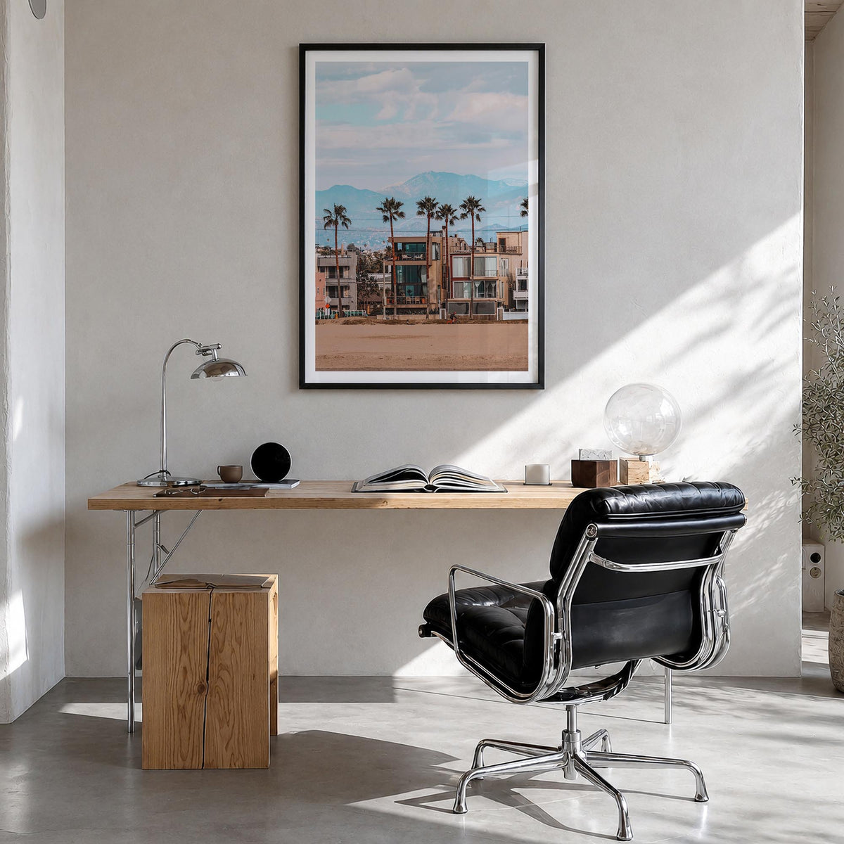 Venice Beach no. 2 colorful photo poster of Los Angeles, California – vertical wall art in black wood frame with white border