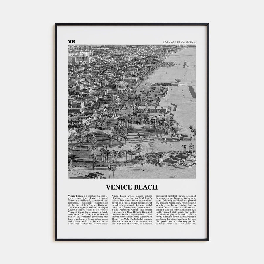 Venice Beach No 2 Poster Black Metal / 8x12 in Nbourhood Travel B&W Poster