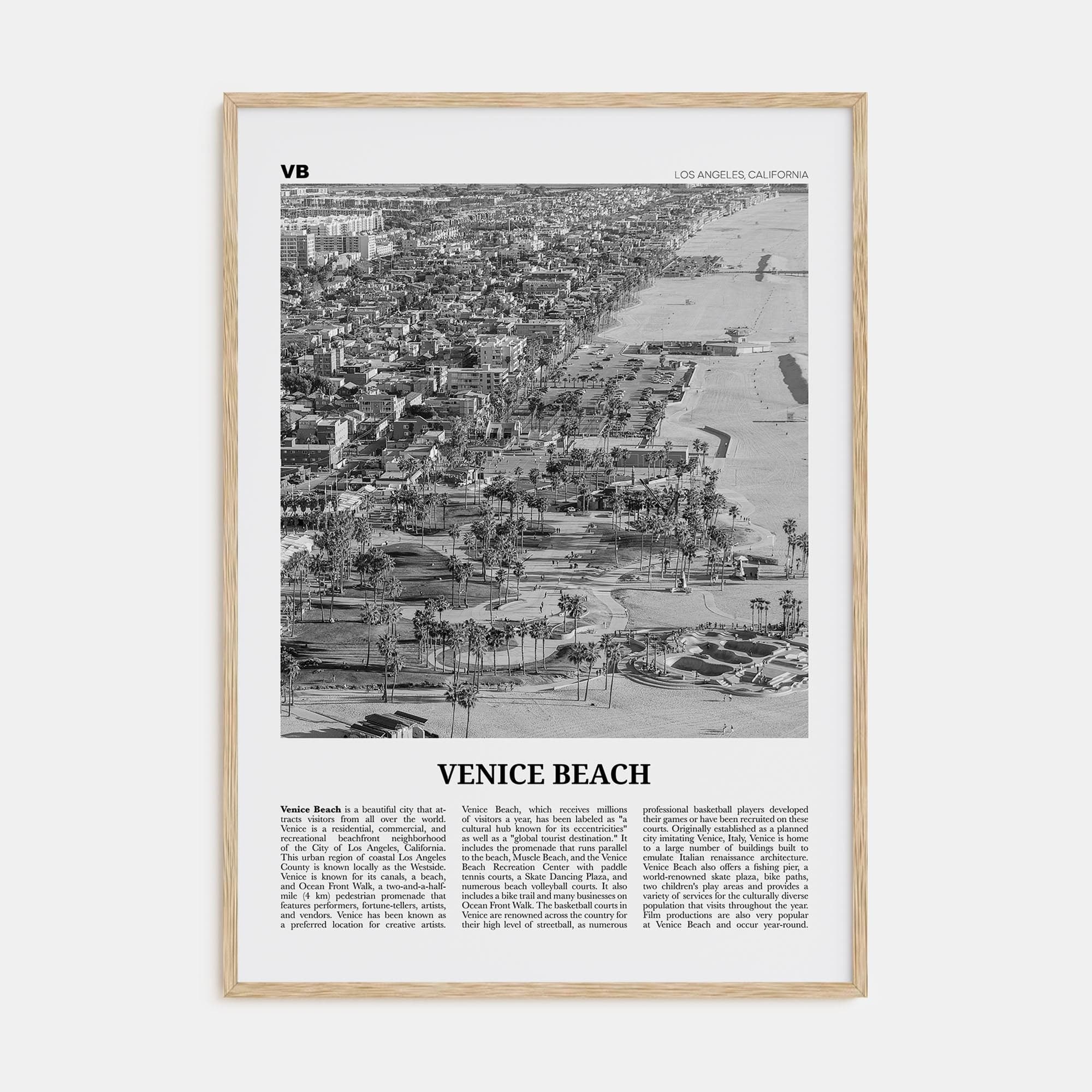 Venice Beach No 2 Poster Natural Wood / 8x12 in Nbourhood Travel B&W Poster