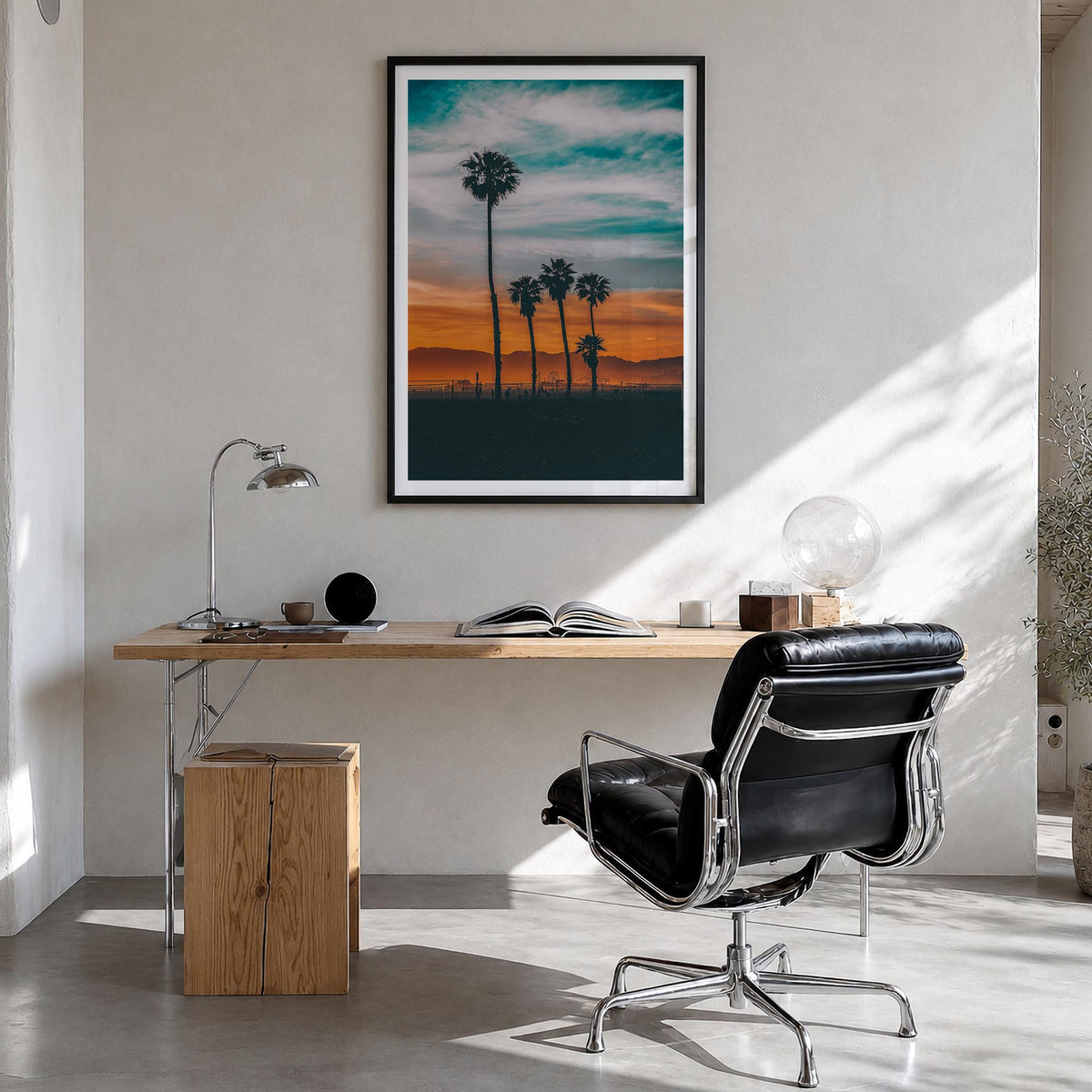 Venice Beach no. 3 colorful photo poster of Los Angeles, California – vertical wall art in black wood frame with white border
