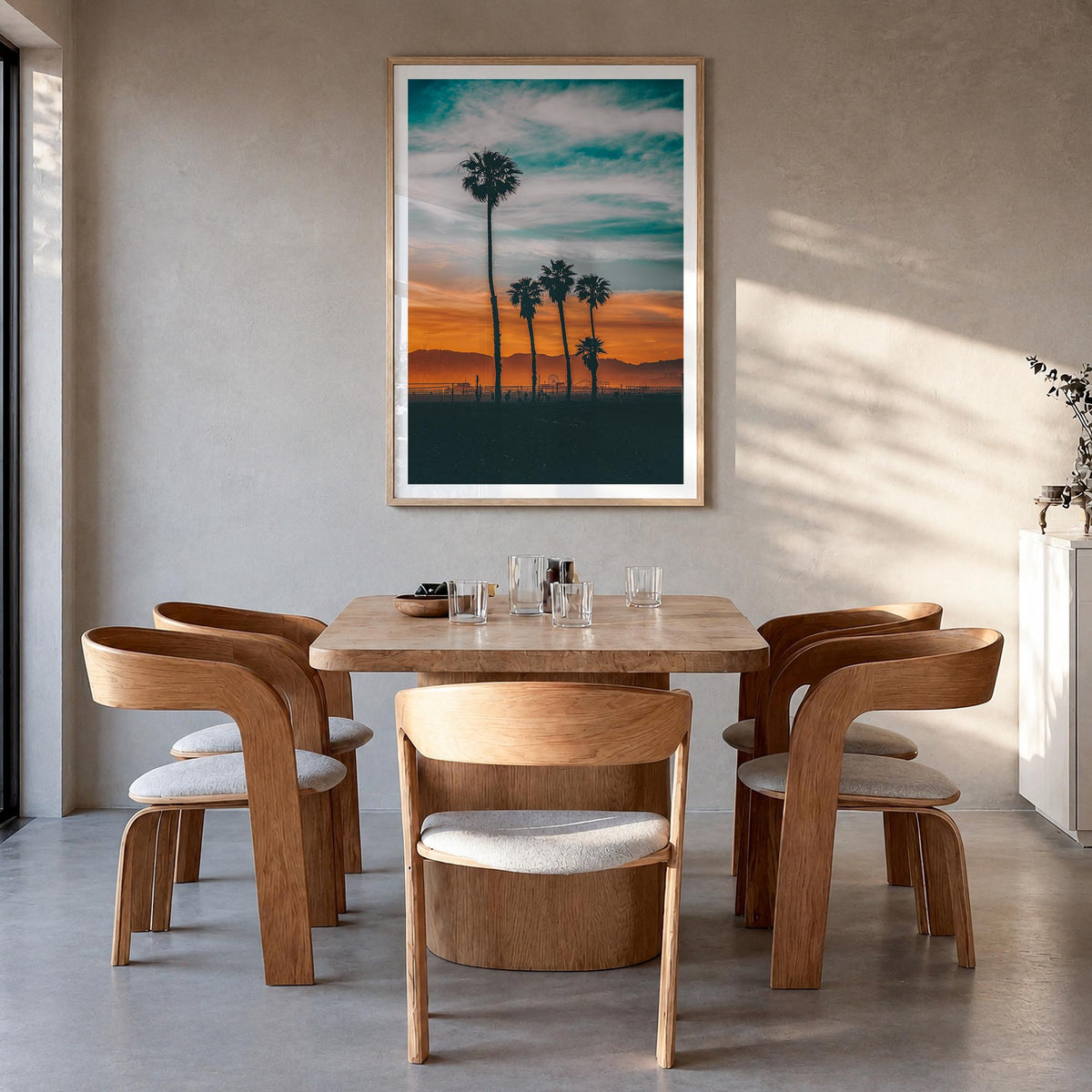 Venice Beach no. 3 colorful photo poster of Los Angeles, California – vertical wall art in natural wood frame with white bord