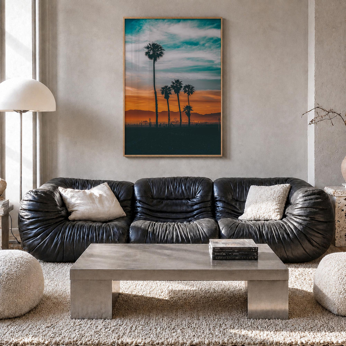 Venice Beach no. 3 colorful photo poster of Los Angeles, California – vertical wall art in natural wood frame, hanging on wal