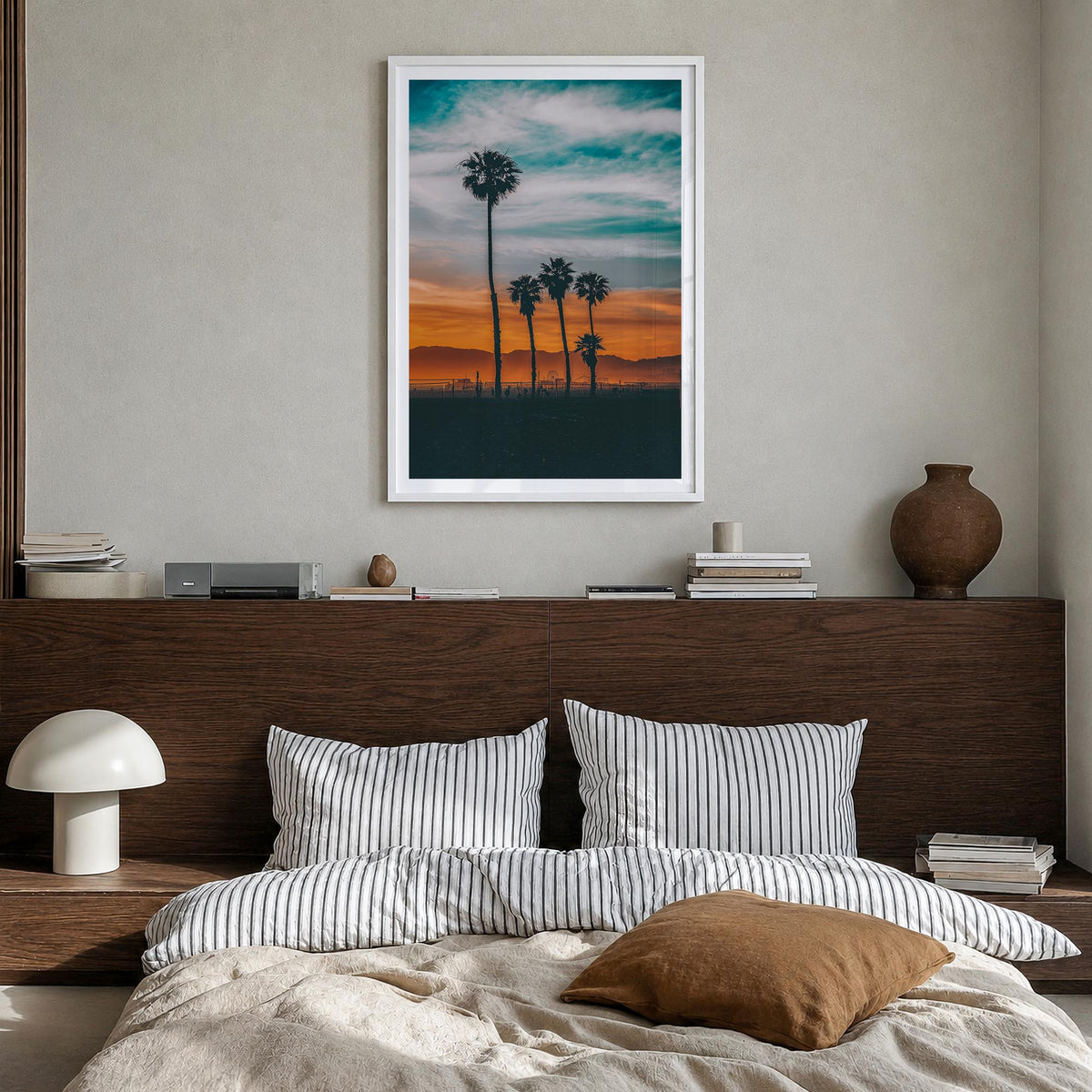 Venice Beach no. 3 colorful photo poster of Los Angeles, California – vertical wall art in white wood frame with white border