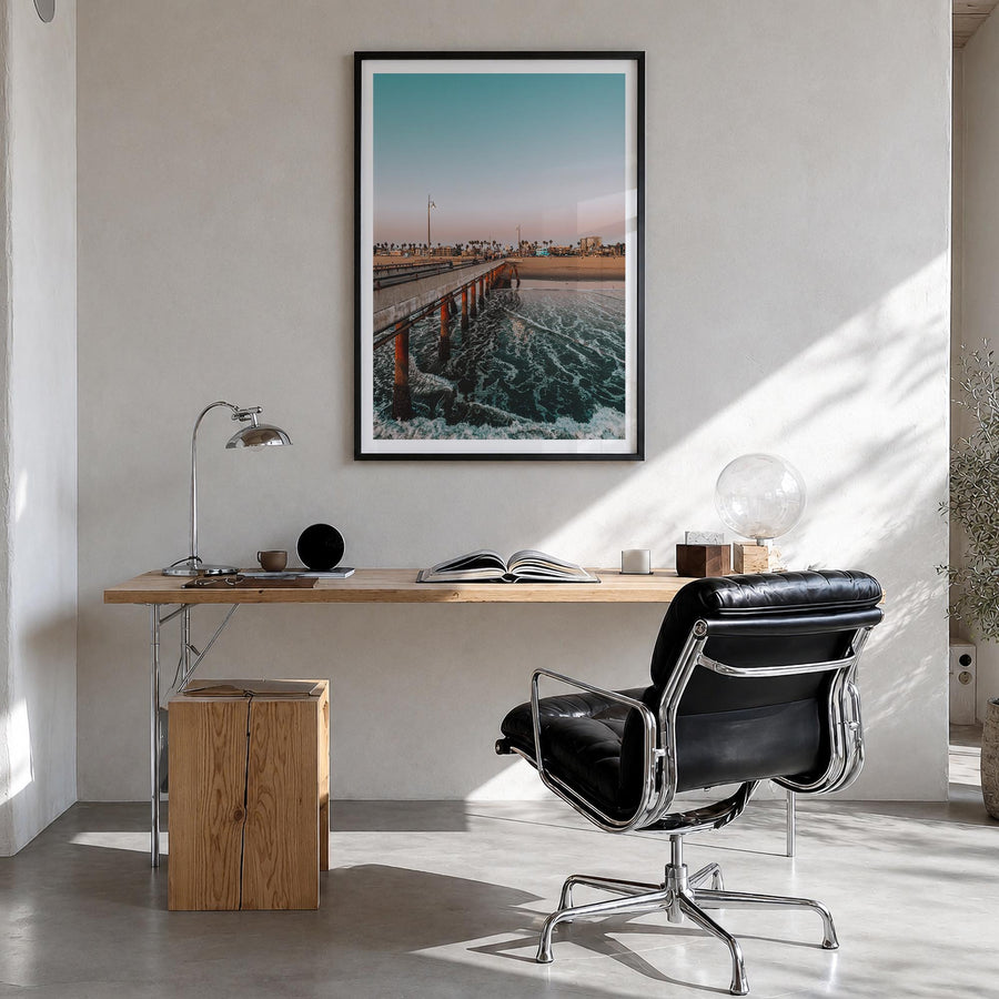 Venice Beach no. 5 colorful photo poster of Los Angeles, California – vertical wall art in black wood frame with white border
