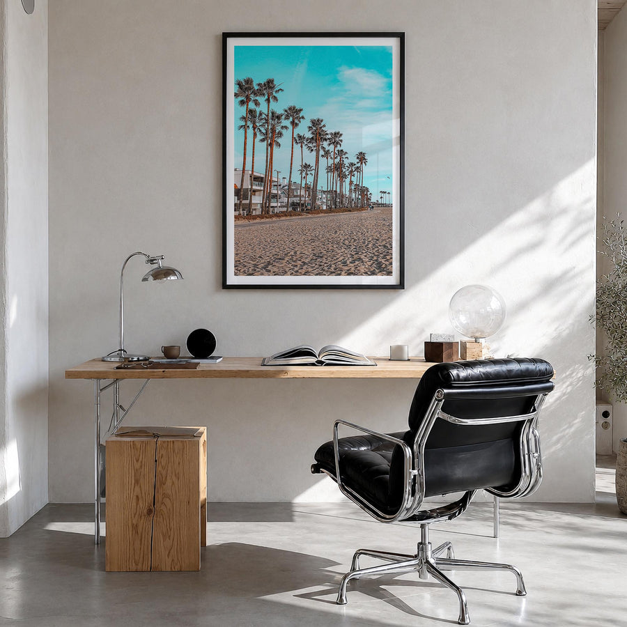 Venice Beach no. 6 colorful photo poster of Los Angeles, California – vertical wall art in black wood frame with white border