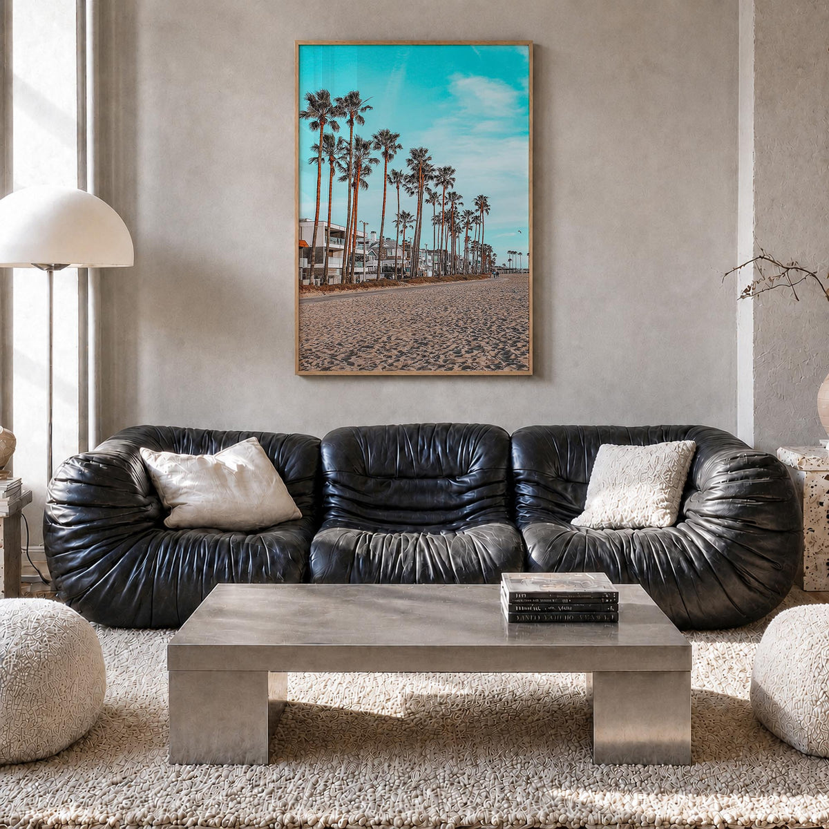 Venice Beach no. 6 colorful photo poster of Los Angeles, California – vertical wall art in natural wood frame, hanging on wal