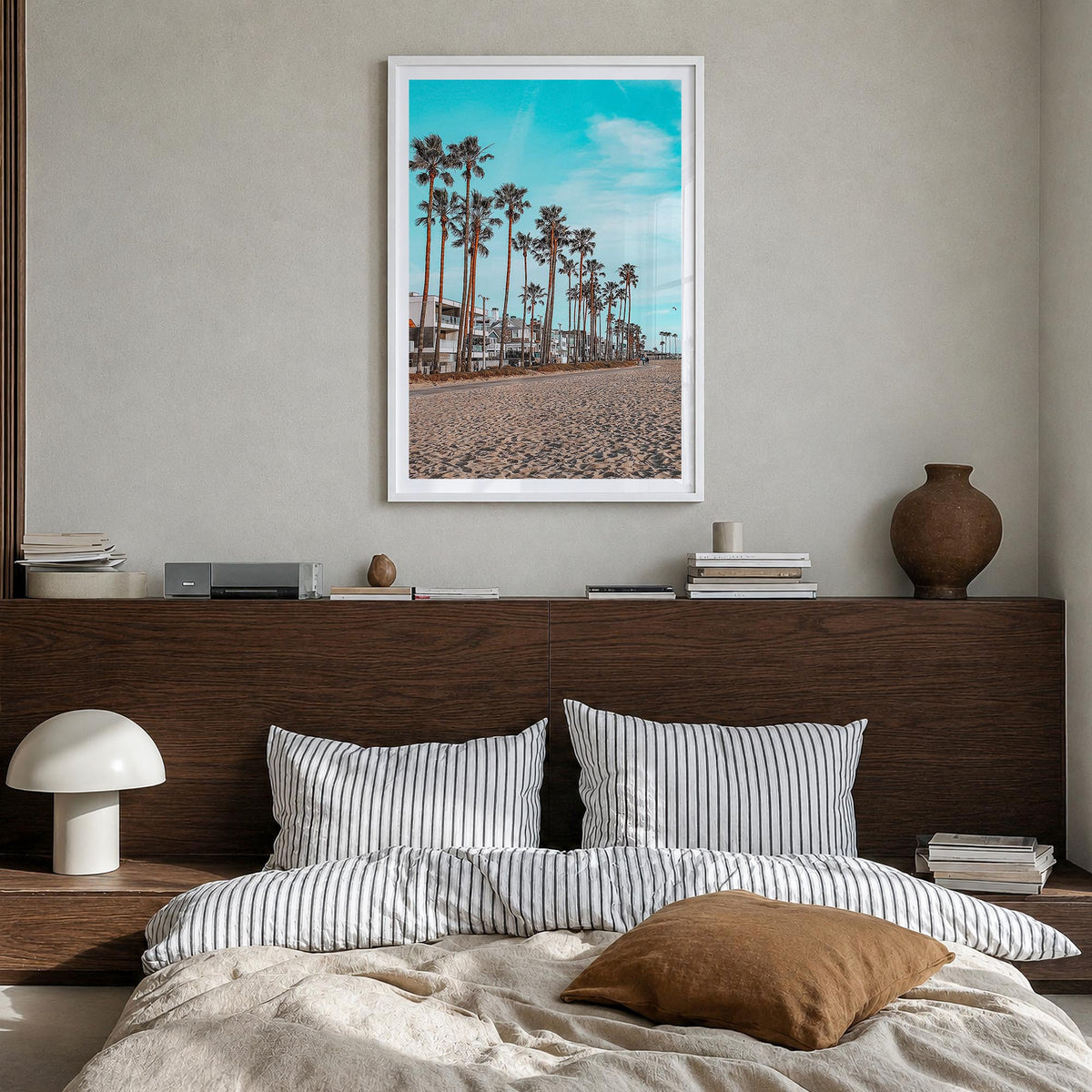 Venice Beach no. 6 colorful photo poster of Los Angeles, California – vertical wall art in white wood frame with white border