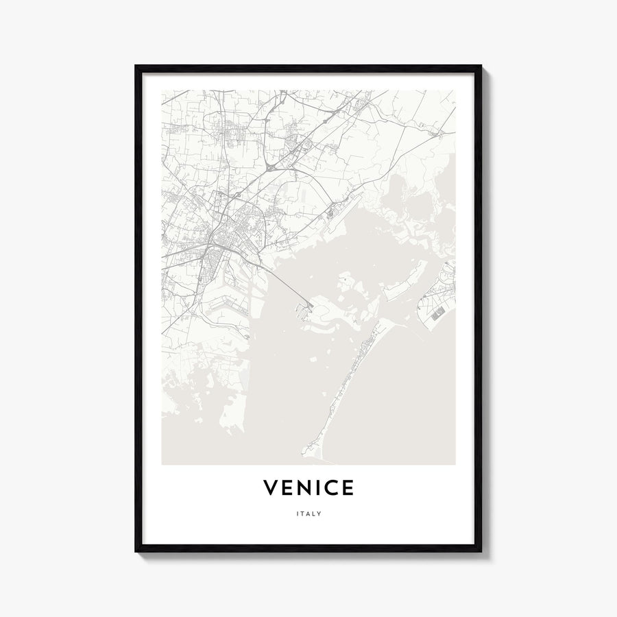 Venice black & white map poster of Italy – vertical wall art, unframed print shown in interior mockup